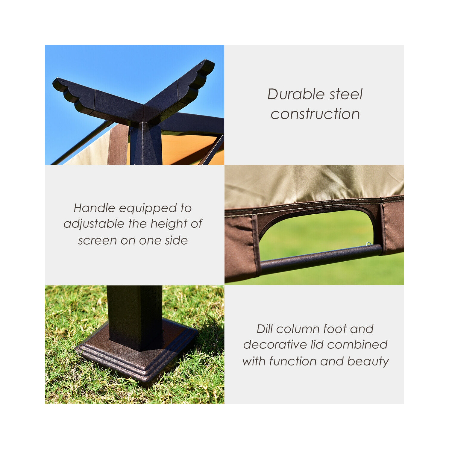 Kit de pergola 12' x 9' Auvent de gazebo à armature métallique Abris de patio Gymax