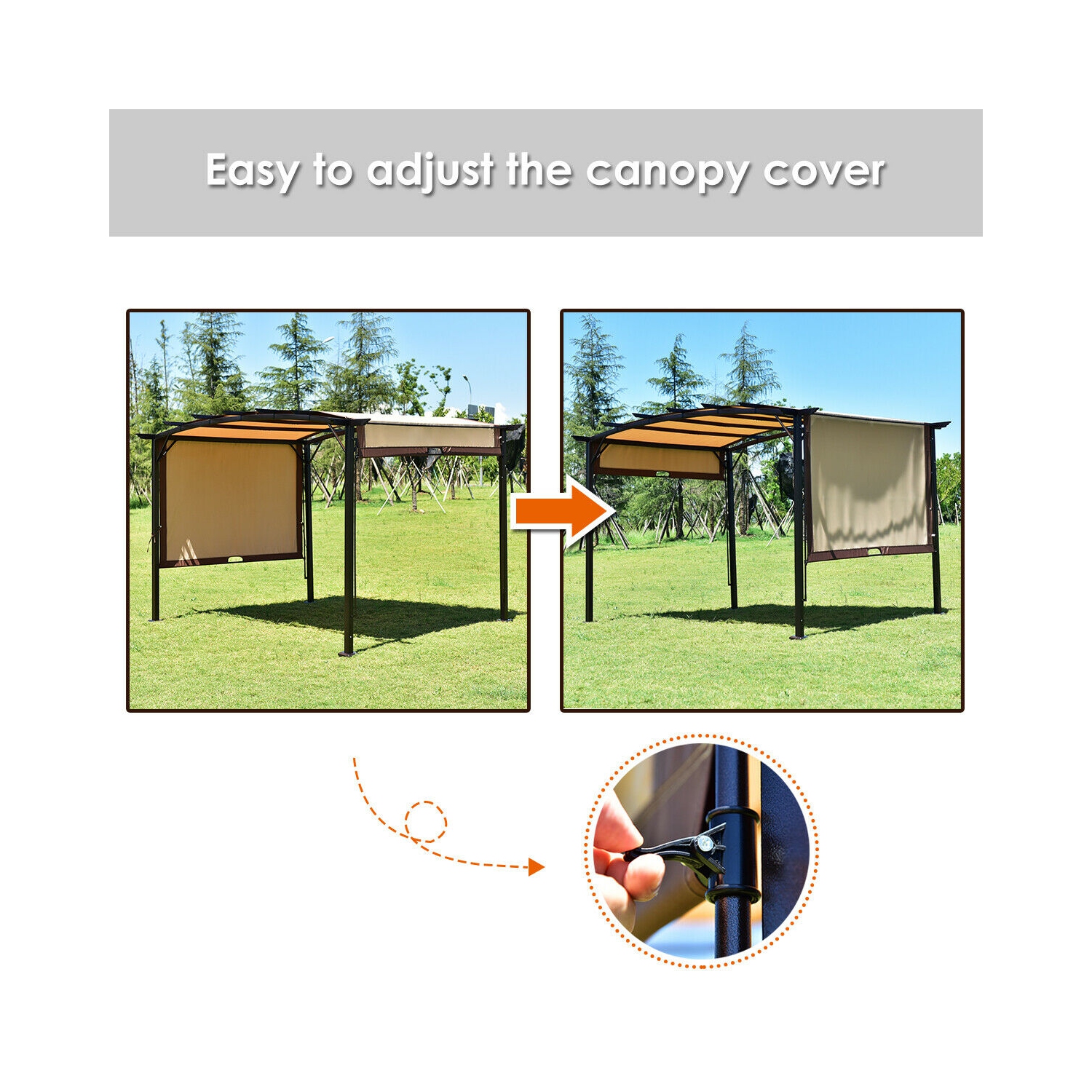 Kit de pergola 12' x 9' Auvent de gazebo à armature métallique Abris de patio Gymax