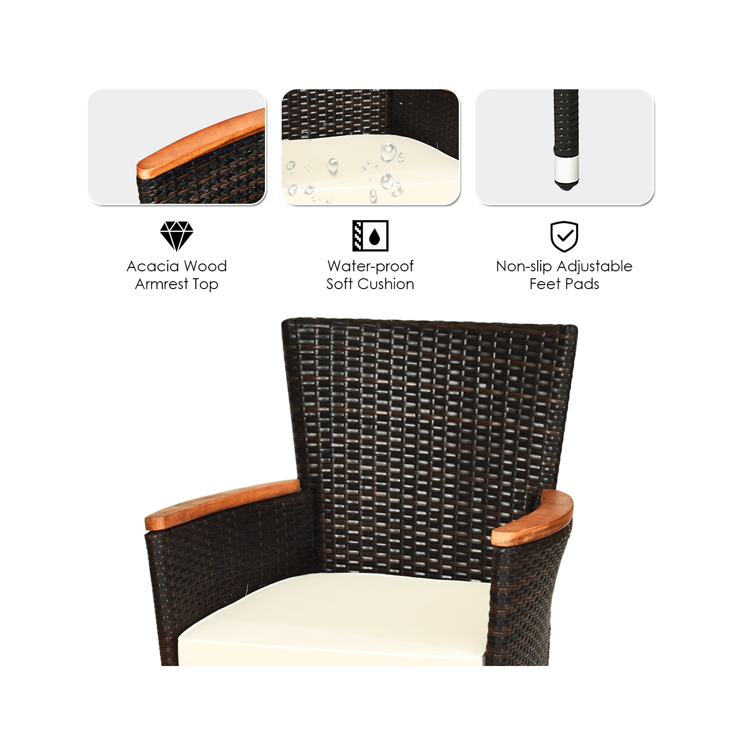 7PCS Ensemble mobilier de salle à manger en rotin 6 chaises avec coussins Patio marque Gymax