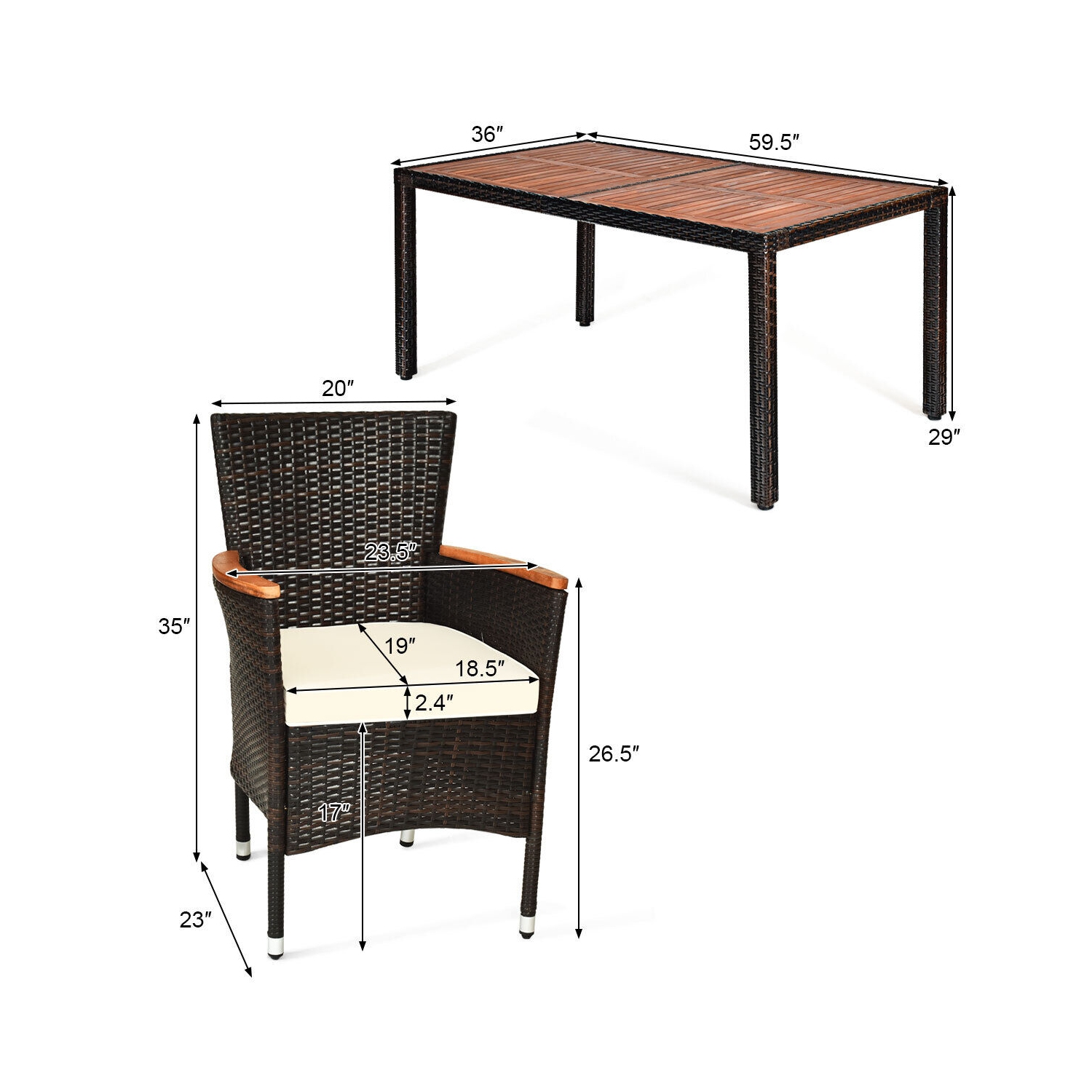 7PCS Ensemble mobilier de salle à manger en rotin 6 chaises avec coussins Patio marque Gymax