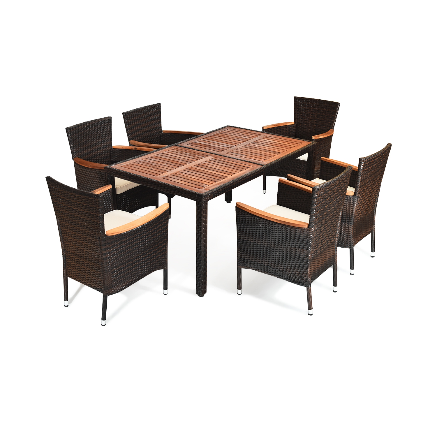 7PCS Ensemble mobilier de salle à manger en rotin 6 chaises avec coussins Patio marque Gymax