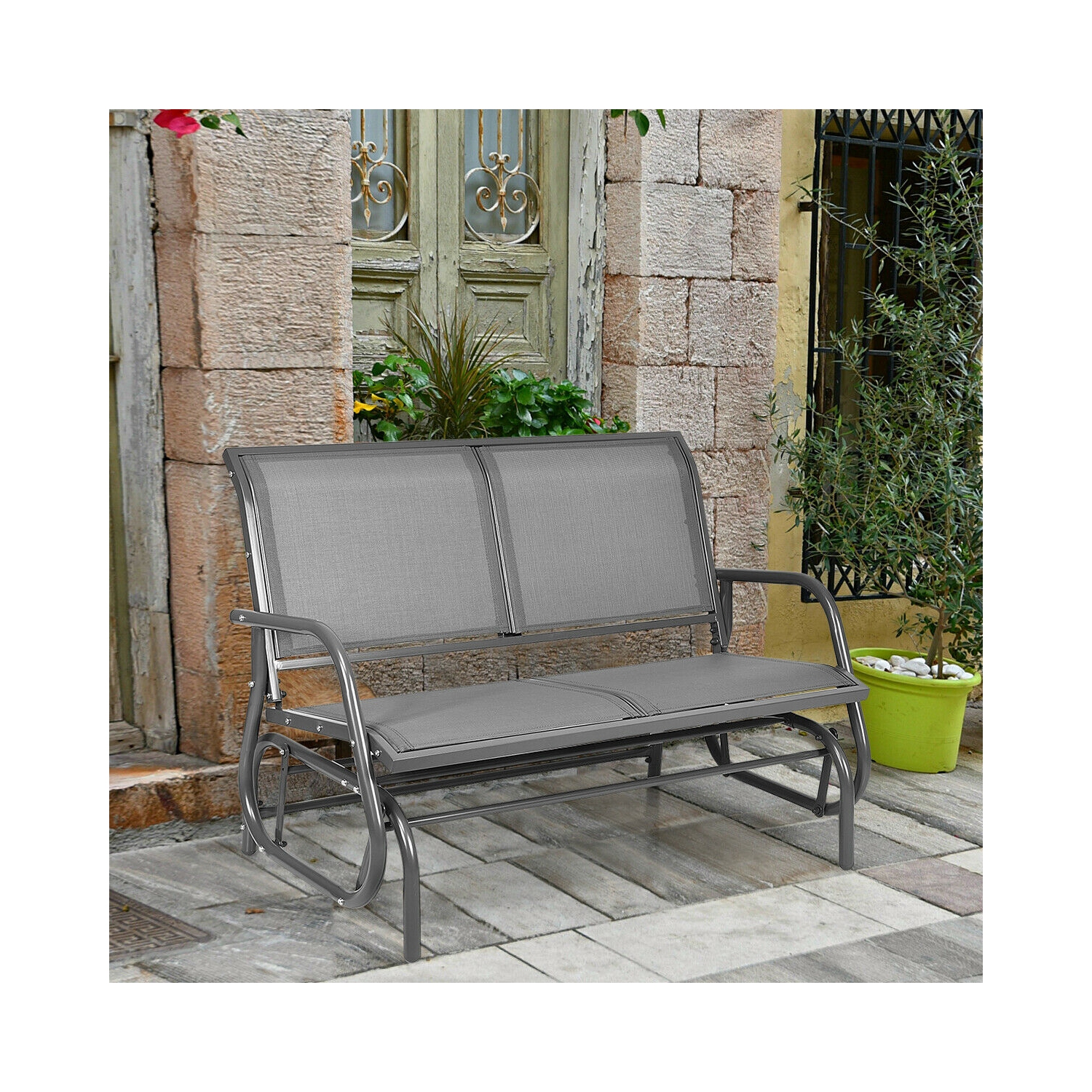 Chaise balançoire d'extérieur, banc de terrasse confortable pour 2 personnes,Gris