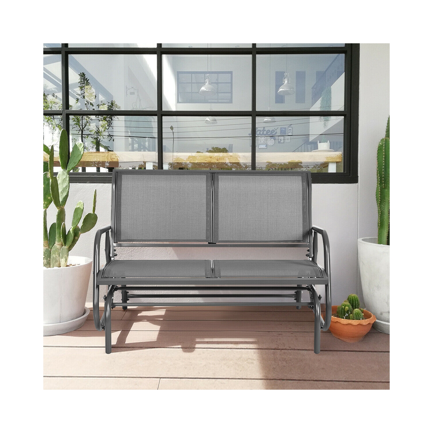 Chaise balançoire d'extérieur, banc de terrasse confortable pour 2 personnes,Gris