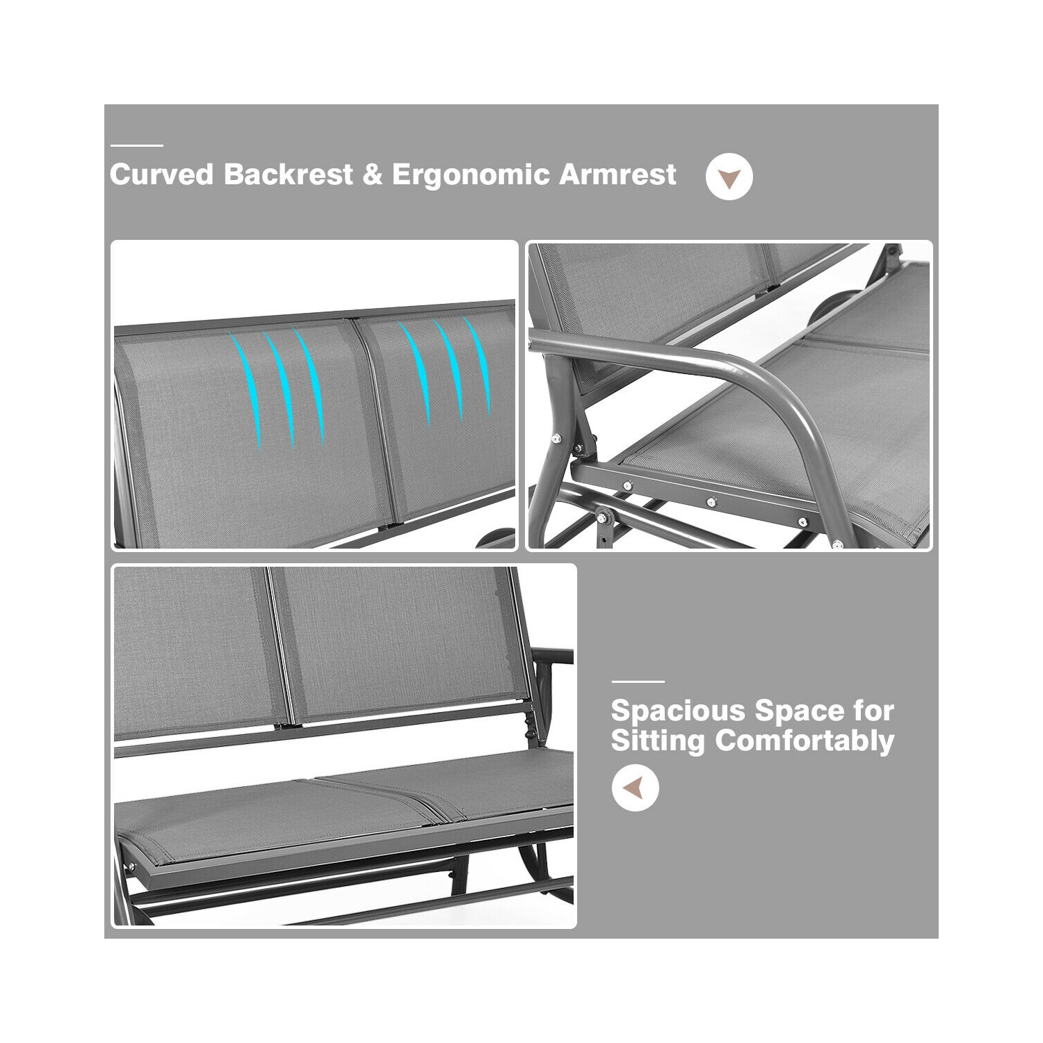 Chaise balançoire d'extérieur, banc de terrasse confortable pour 2 personnes,Gris