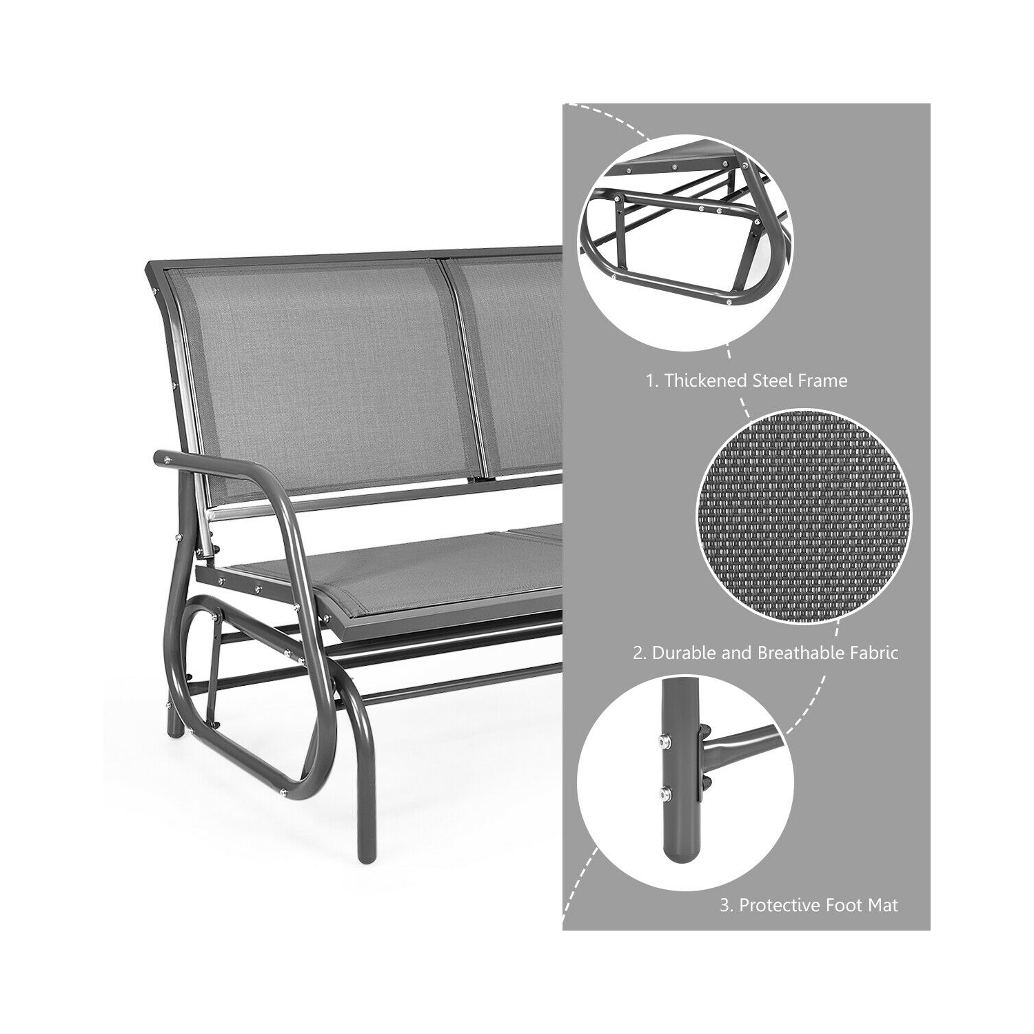 Chaise balançoire d'extérieur, banc de terrasse confortable pour 2 personnes,Gris