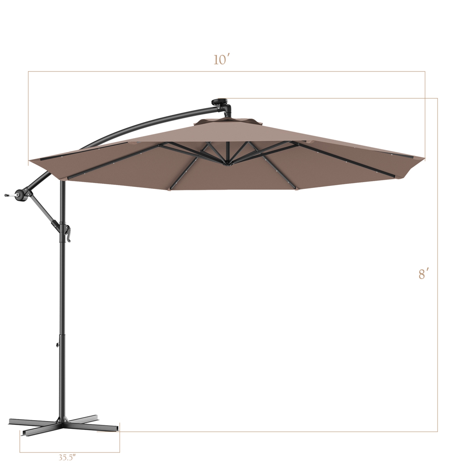 Gymax 10Ft Patio Solar LED Outdoor Offset Hanging Umbrella w/ 24 Lights