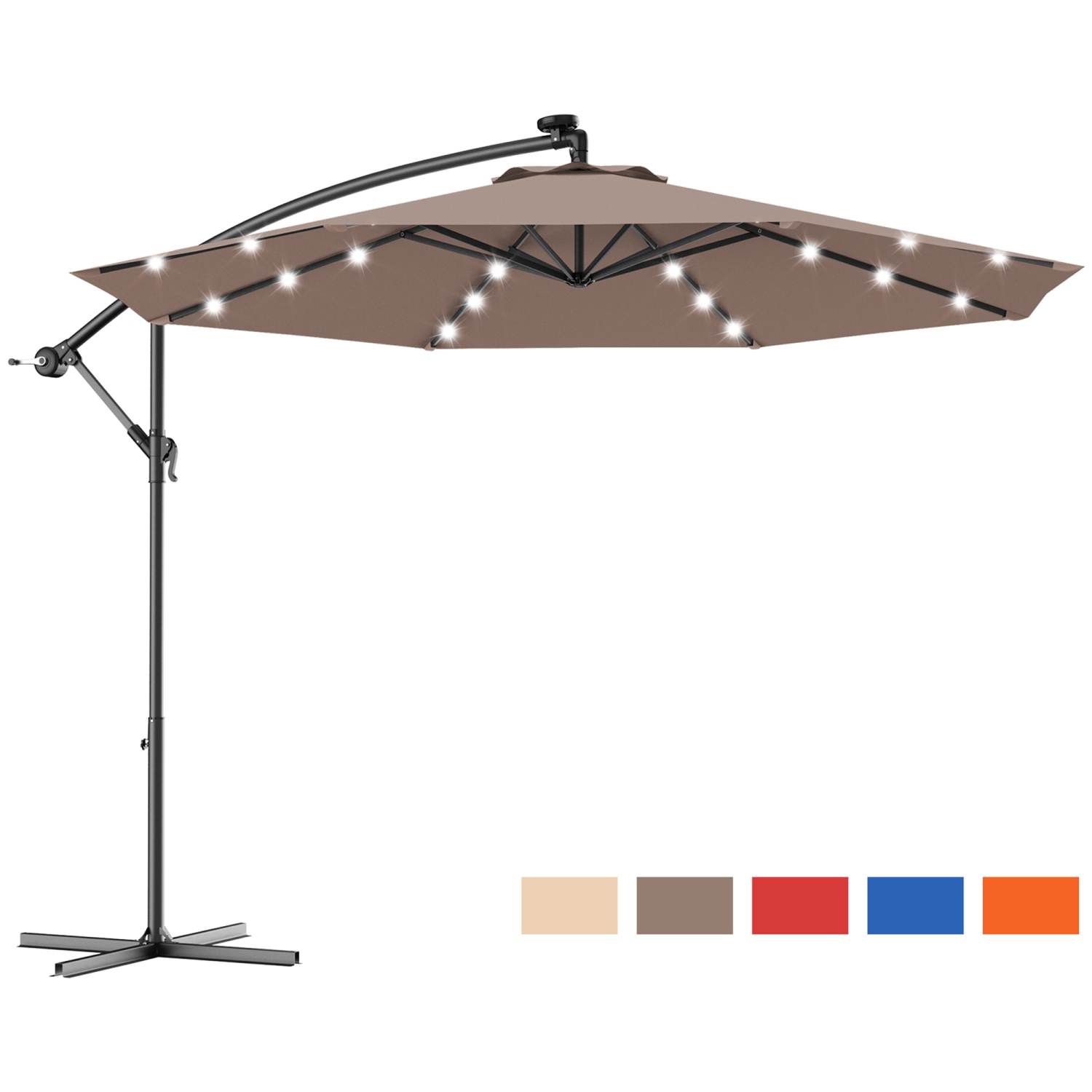 Gymax 10Ft Patio Solar LED Outdoor Offset Hanging Umbrella w/ 24 Lights