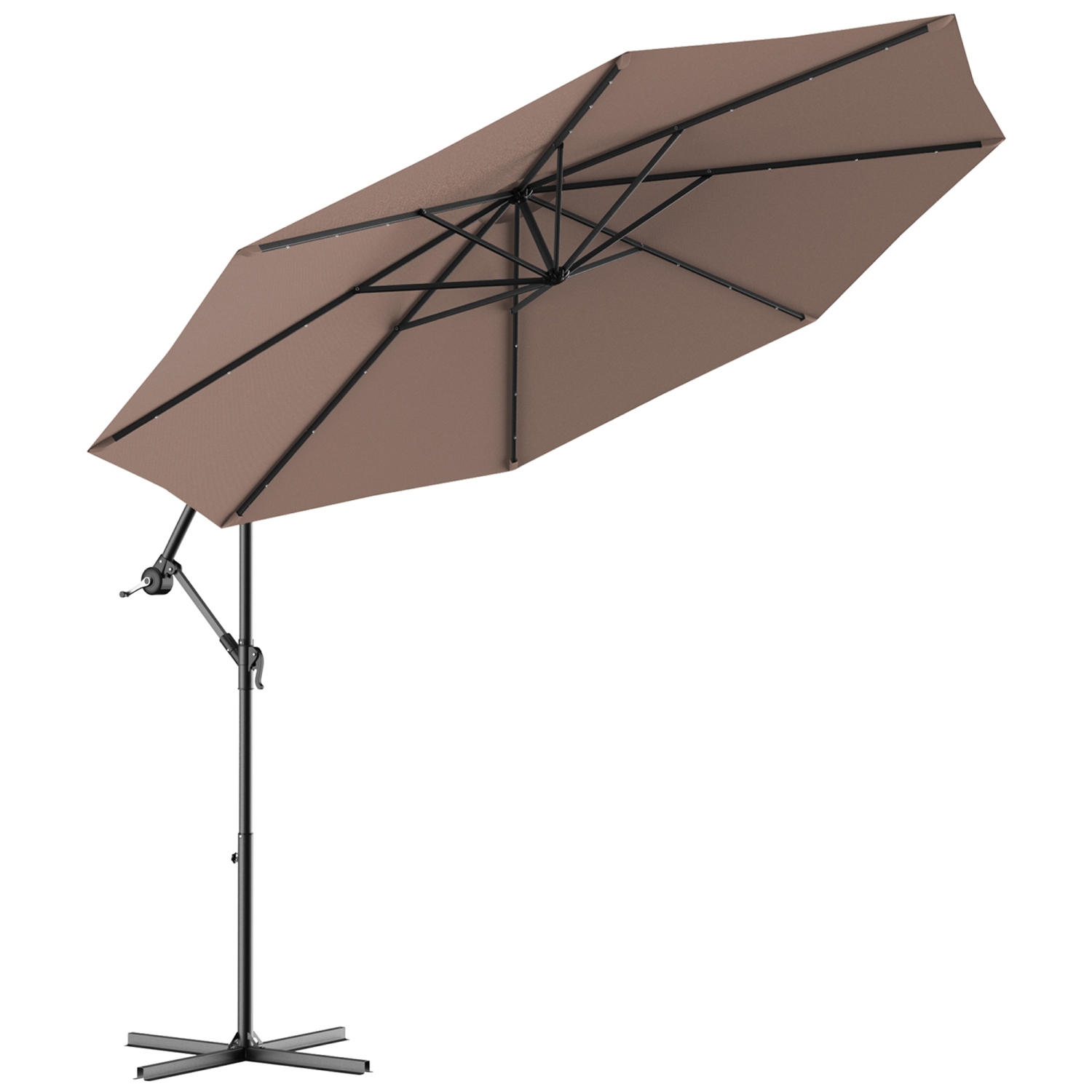 Gymax 10Ft Patio Solar LED Outdoor Offset Hanging Umbrella w/ 24 Lights
