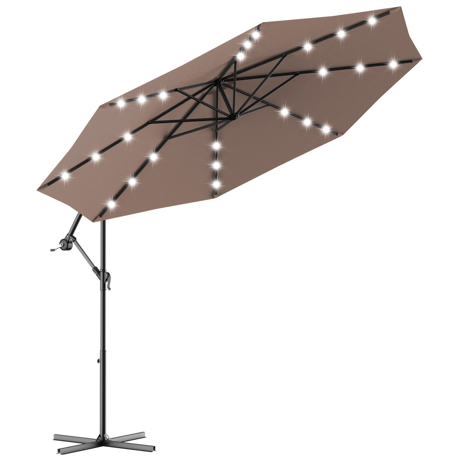 Gymax 10Ft Patio Solar LED Outdoor Offset Hanging Umbrella w/ 24 Lights