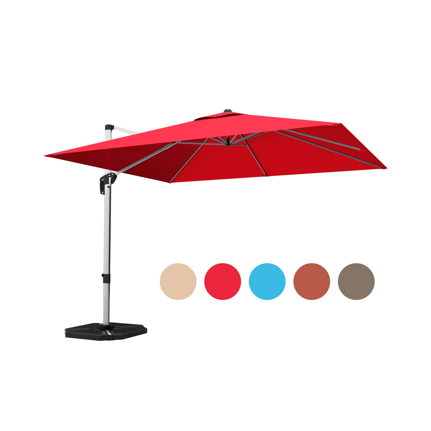 Gymax 10Ft Square Offset Hanging Patio Umbrella w/ Base 360 Degree Tilt Brick Red/Red/Blue/Beige/Tan