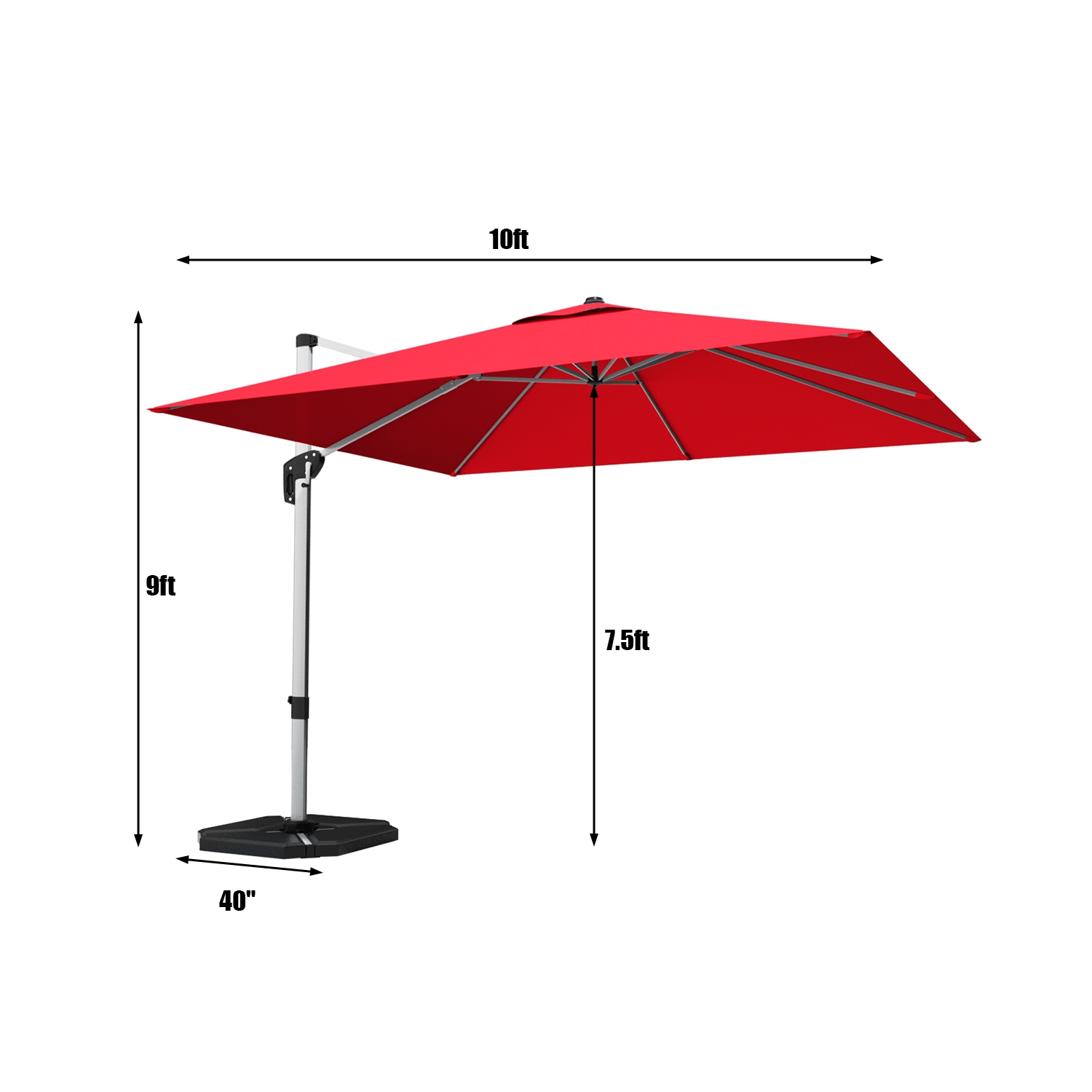 Gymax 10Ft Square Offset Hanging Patio Umbrella w/ Base 360 Degree Tilt Brick Red/Red/Blue/Beige/Tan
