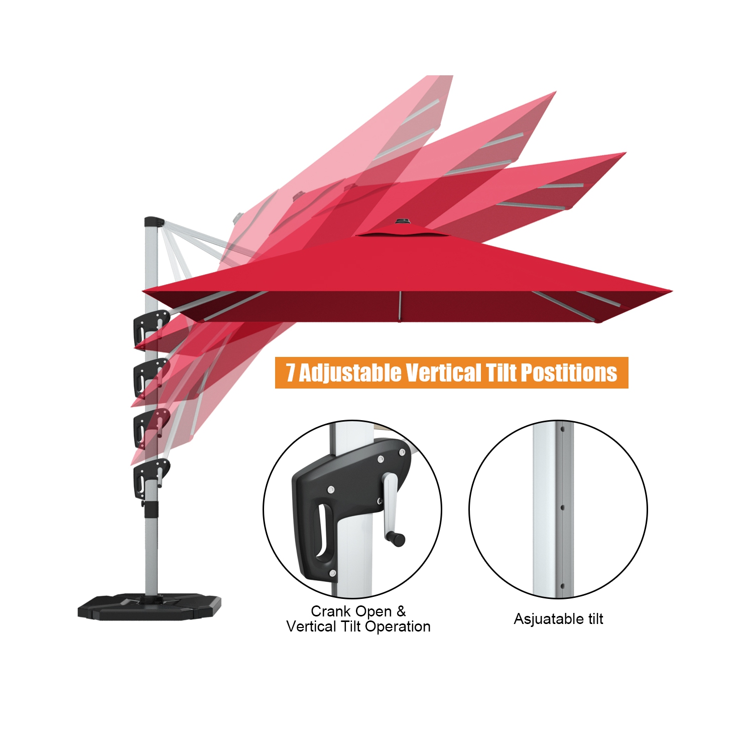 Gymax 10Ft Square Offset Hanging Patio Umbrella w/ Base 360 Degree Tilt Brick Red/Red/Blue/Beige/Tan