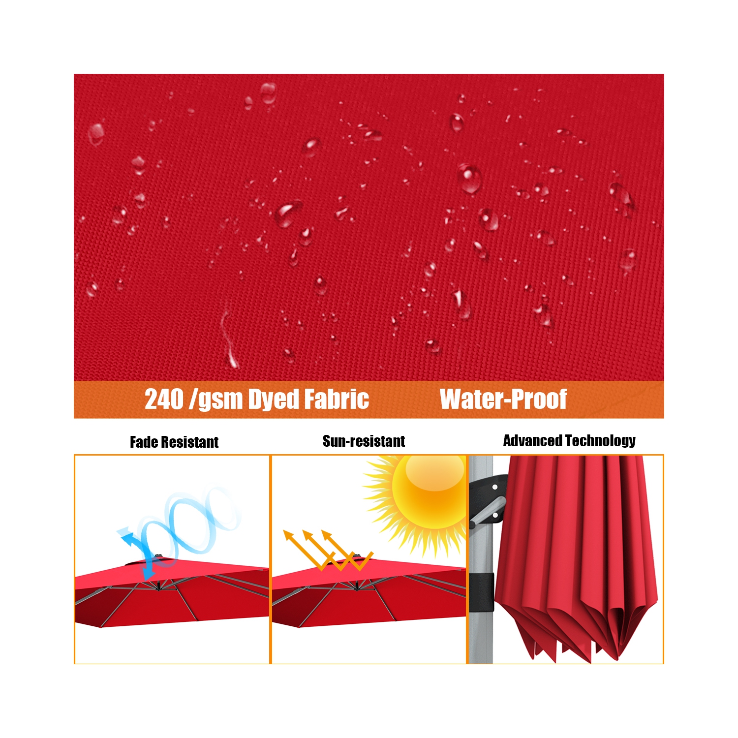 Gymax 10Ft Square Offset Hanging Patio Umbrella w/ Base 360 Degree Tilt Brick Red/Red/Blue/Beige/Tan