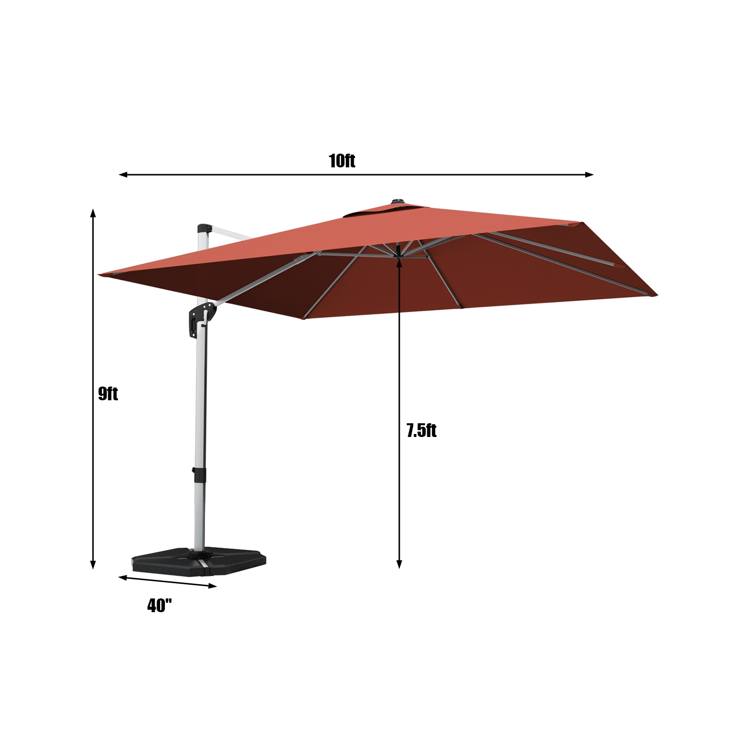 Gymax 10Ft Square Offset Hanging Patio Umbrella w/ Base 360 Degree Tilt Brick Red/Red/Blue/Beige/Tan