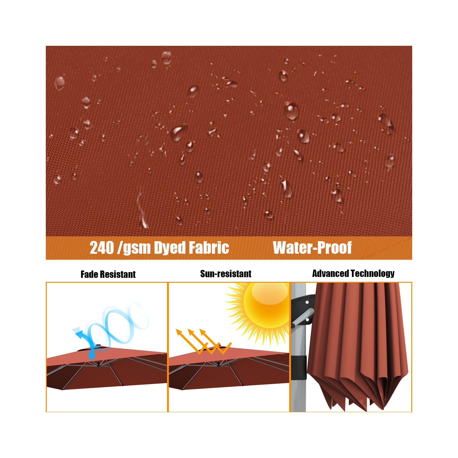 Gymax 10Ft Square Offset Hanging Patio Umbrella w/ Base 360 Degree Tilt Brick Red/Red/Blue/Beige/Tan