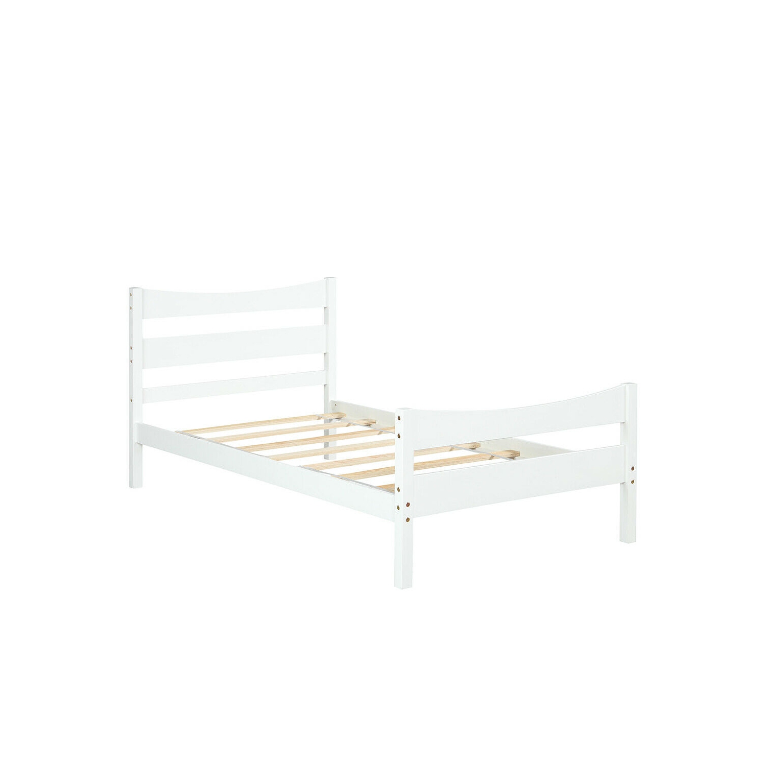 Gymax Twin Size Platform Bed Frame Foundation w/Headboard &Wood Slat Support White