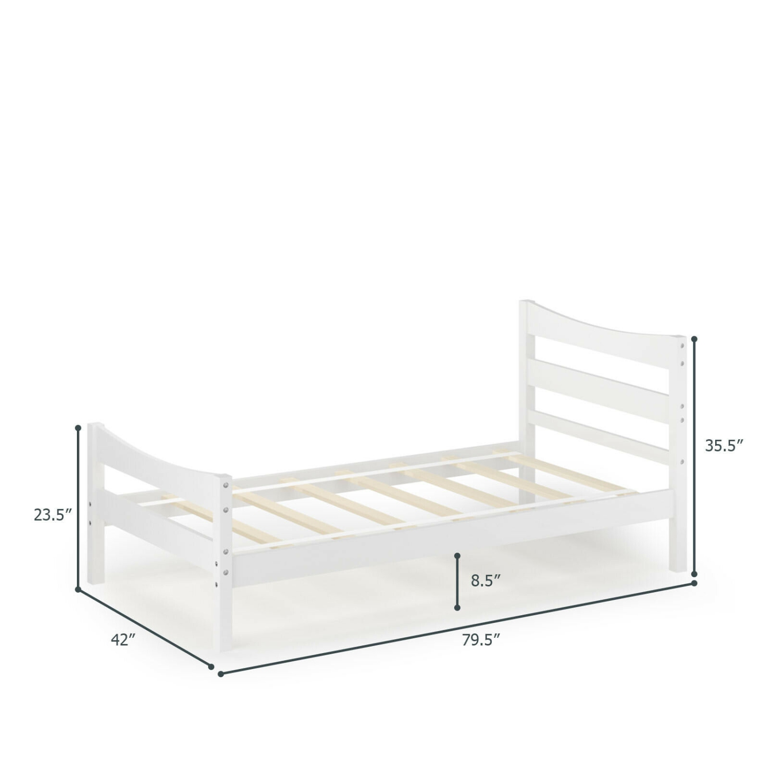 Gymax Twin Size Platform Bed Frame Foundation w/Headboard &Wood Slat Support White