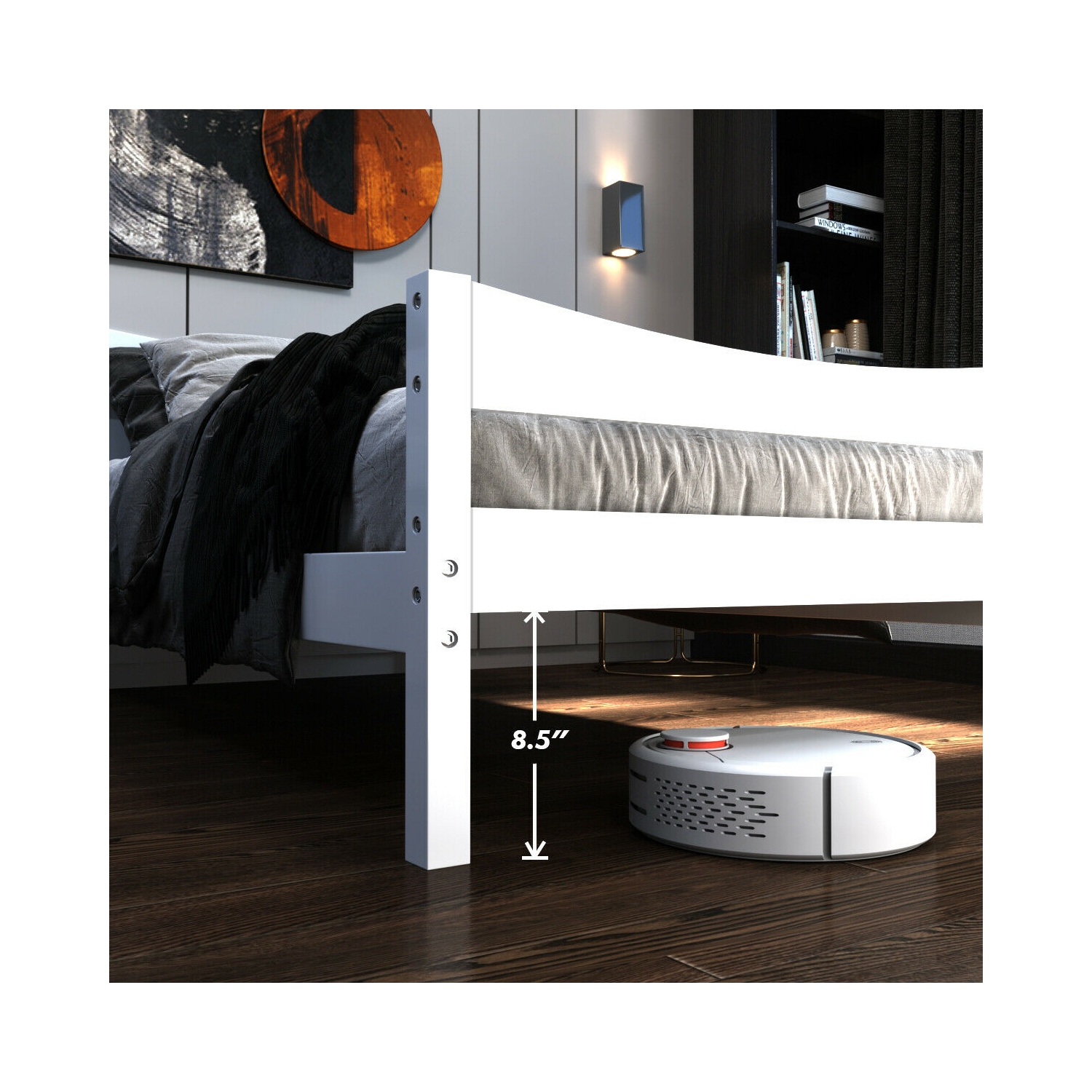 Gymax Twin Size Platform Bed Frame Foundation w/Headboard &Wood Slat Support White