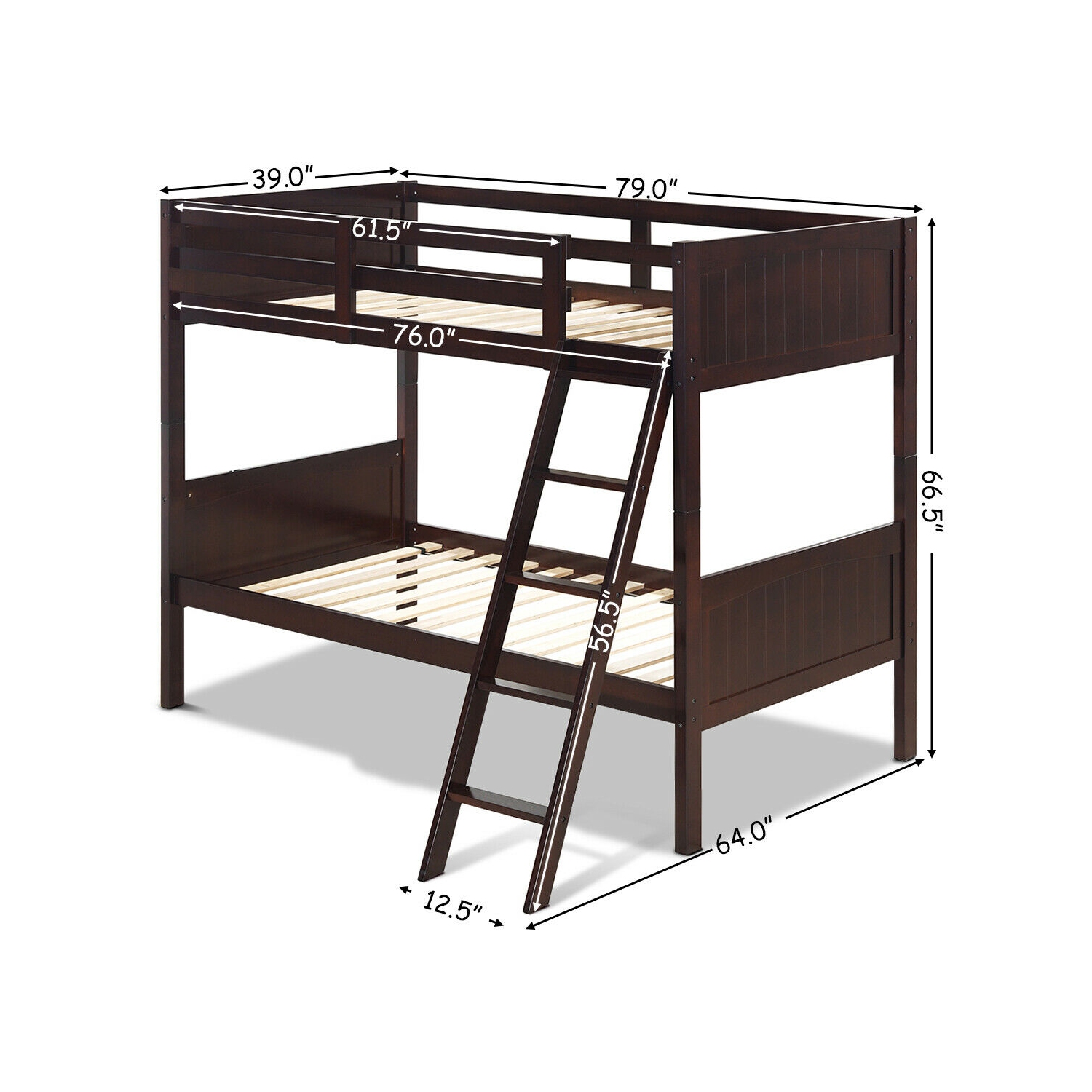 Gymax Wooden Twin Over Twin Bunk Beds Convertable 2 Individual Twin Beds Espresso