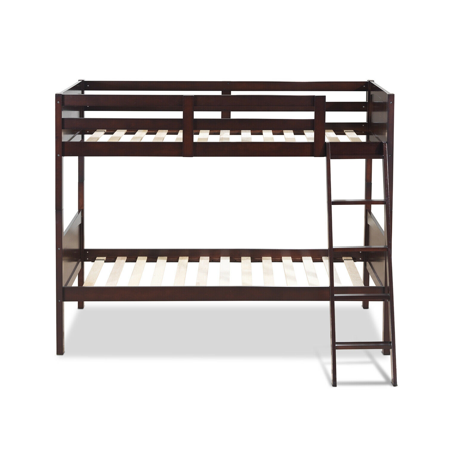 Gymax Wooden Twin Over Twin Bunk Beds Convertable 2 Individual Twin Beds Espresso