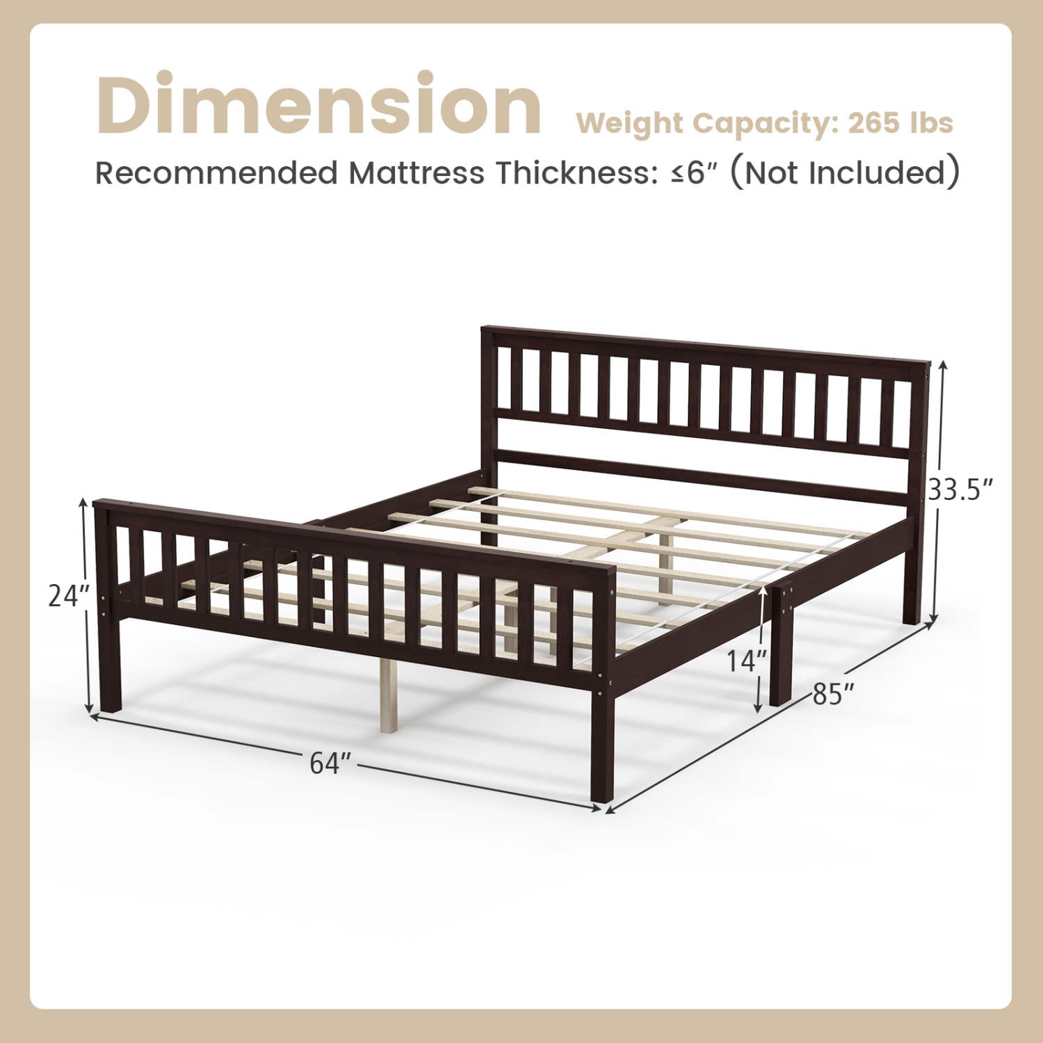 Gymax Wood Bed Frame Wood Slats Support Platform W/ Headboard &Footboard Queen Size