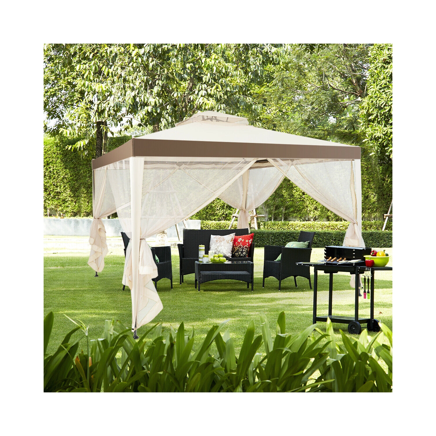 Gymax 10'x 10' Canopy Gazebo Tent Shelter W/Mosquito Netting Outdoor Patio