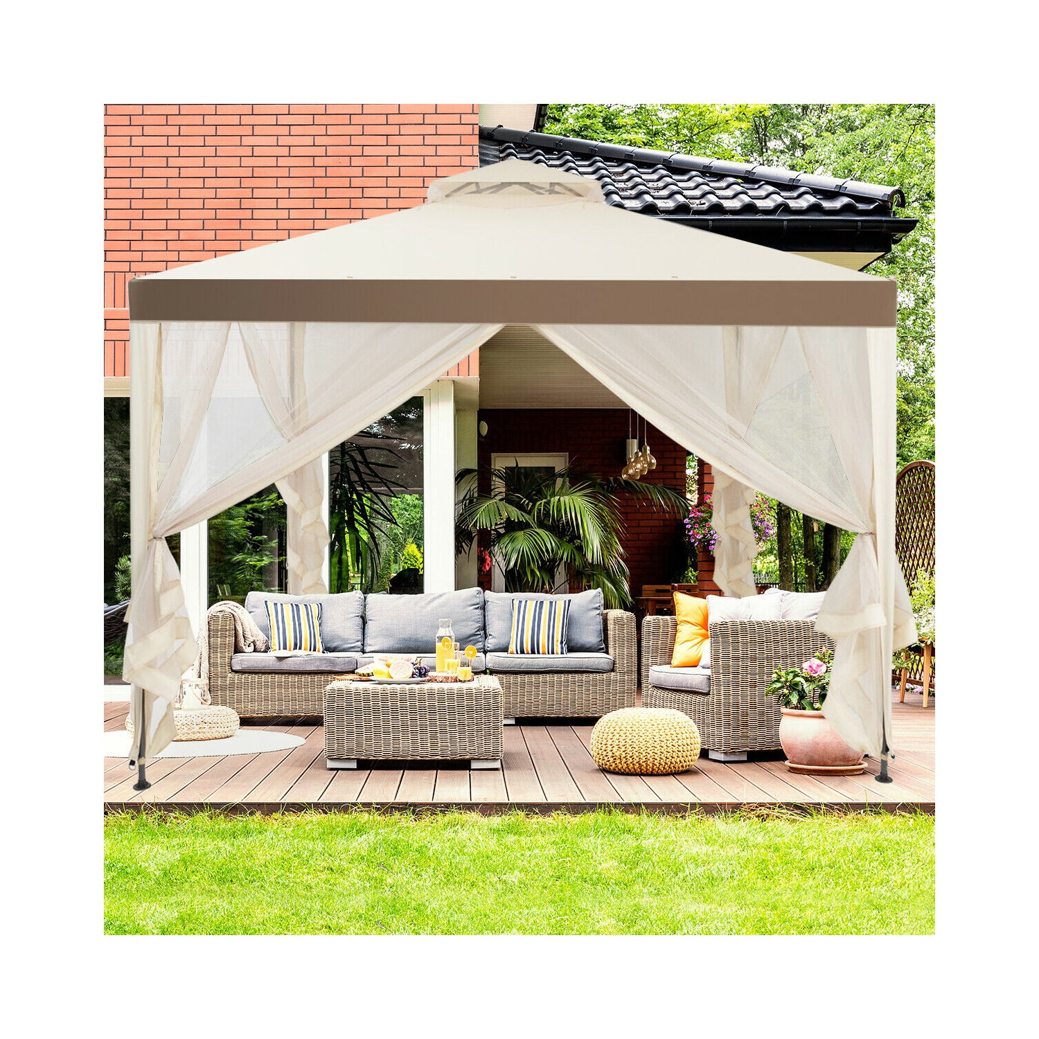 Gymax 10'x 10' Canopy Gazebo Tent Shelter W/Mosquito Netting Outdoor Patio