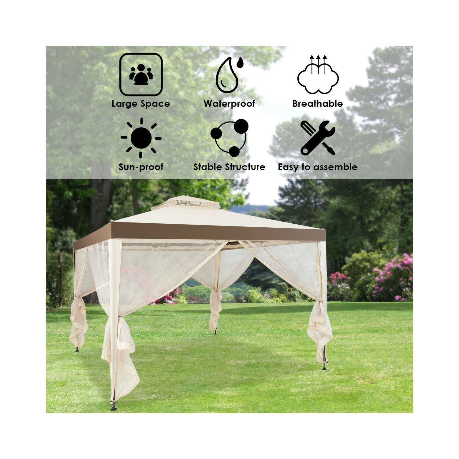 Gymax 10'x 10' Canopy Gazebo Tent Shelter W/Mosquito Netting Outdoor Patio