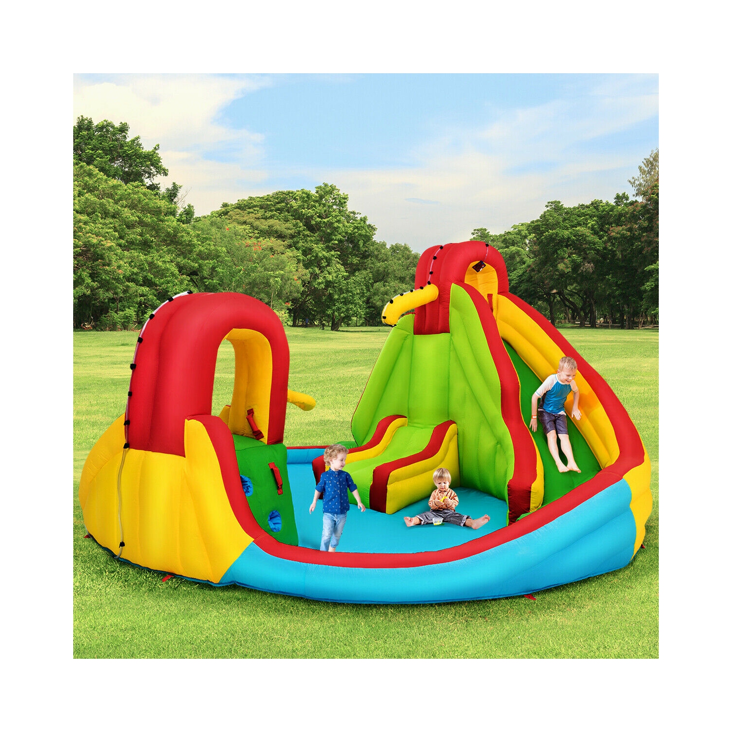 Gymax Kids Gift Inflatable Water Slide Park Bounce House w/480W Blower