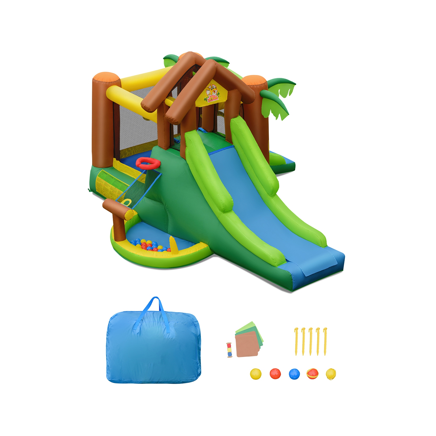 Gymax Inflatable Jungle Bounce House w/ Dual Slides Climbing Wall Jumping Area