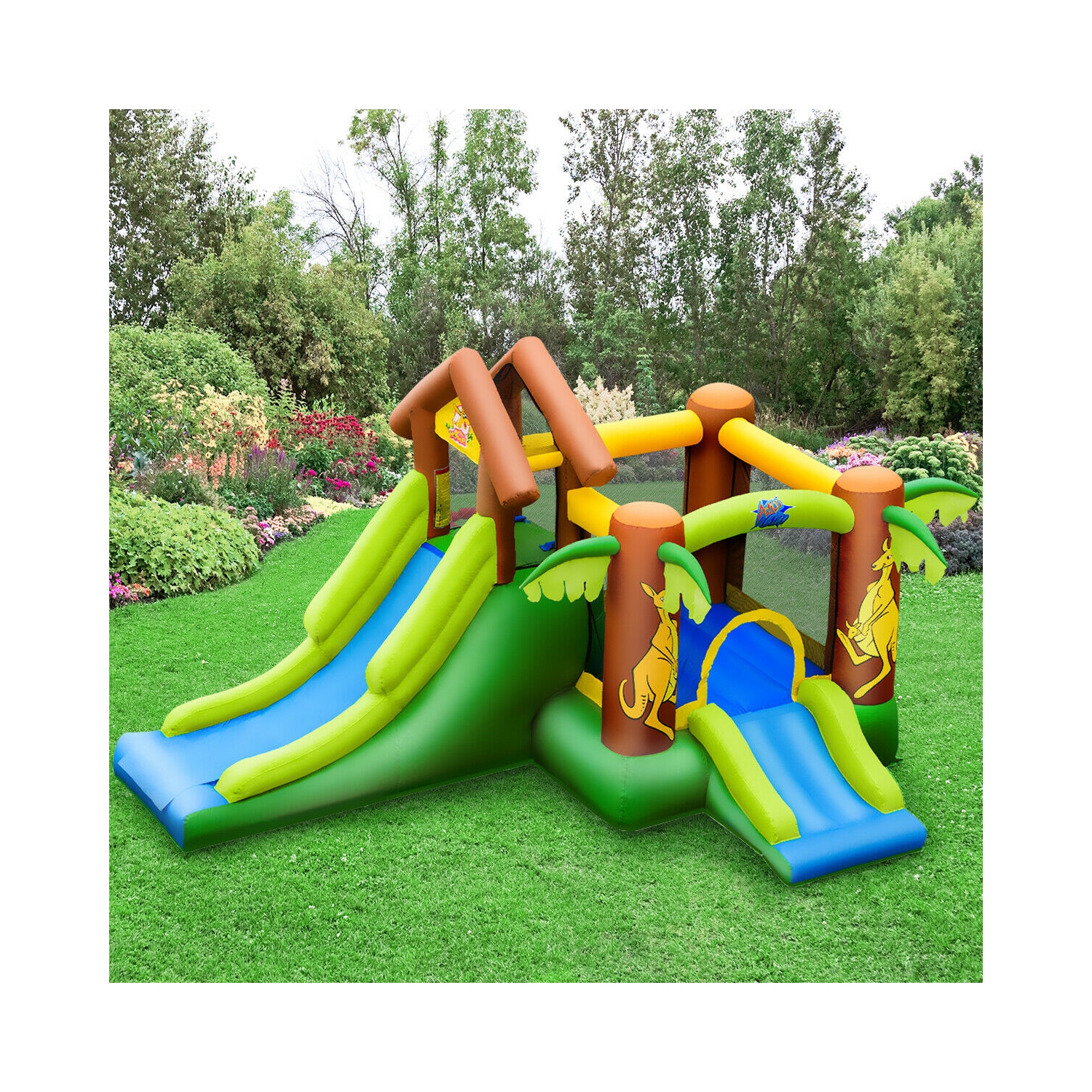 Gymax Inflatable Jungle Bounce House w/ Dual Slides Climbing Wall Jumping Area