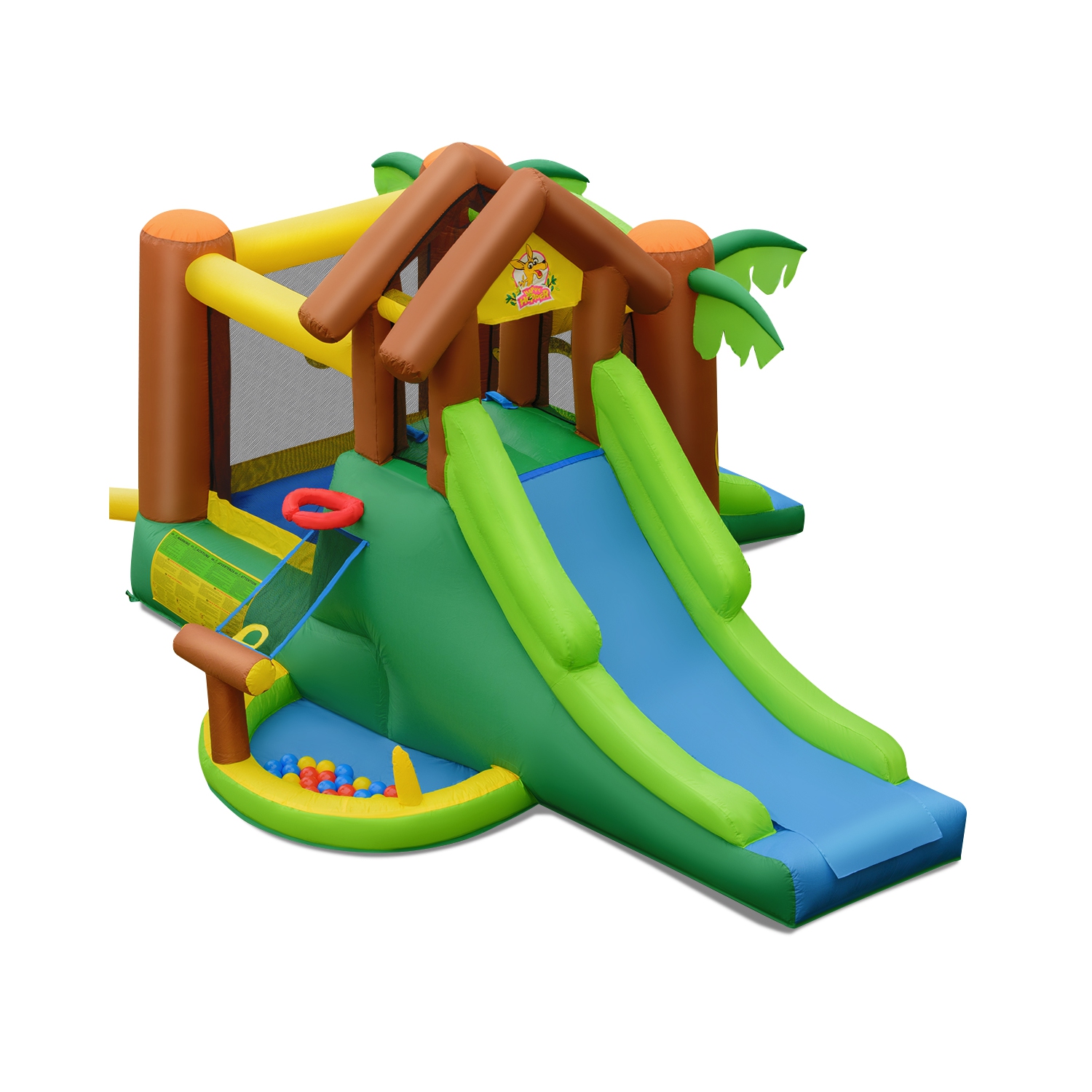 Gymax Inflatable Jungle Bounce House w/ Dual Slides Climbing Wall Jumping Area
