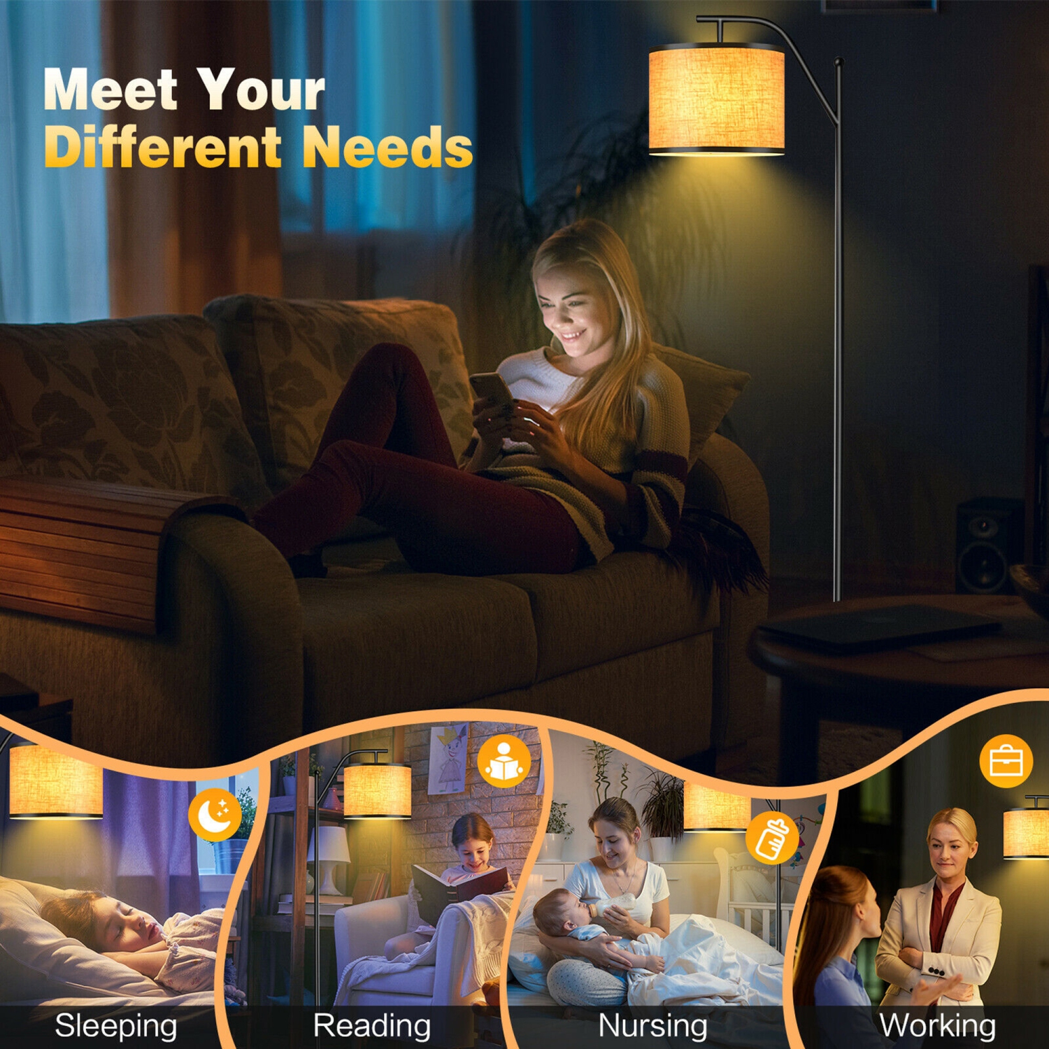 Lampadaire d’intérieur en arc Gymax – Abat-jour suspendu