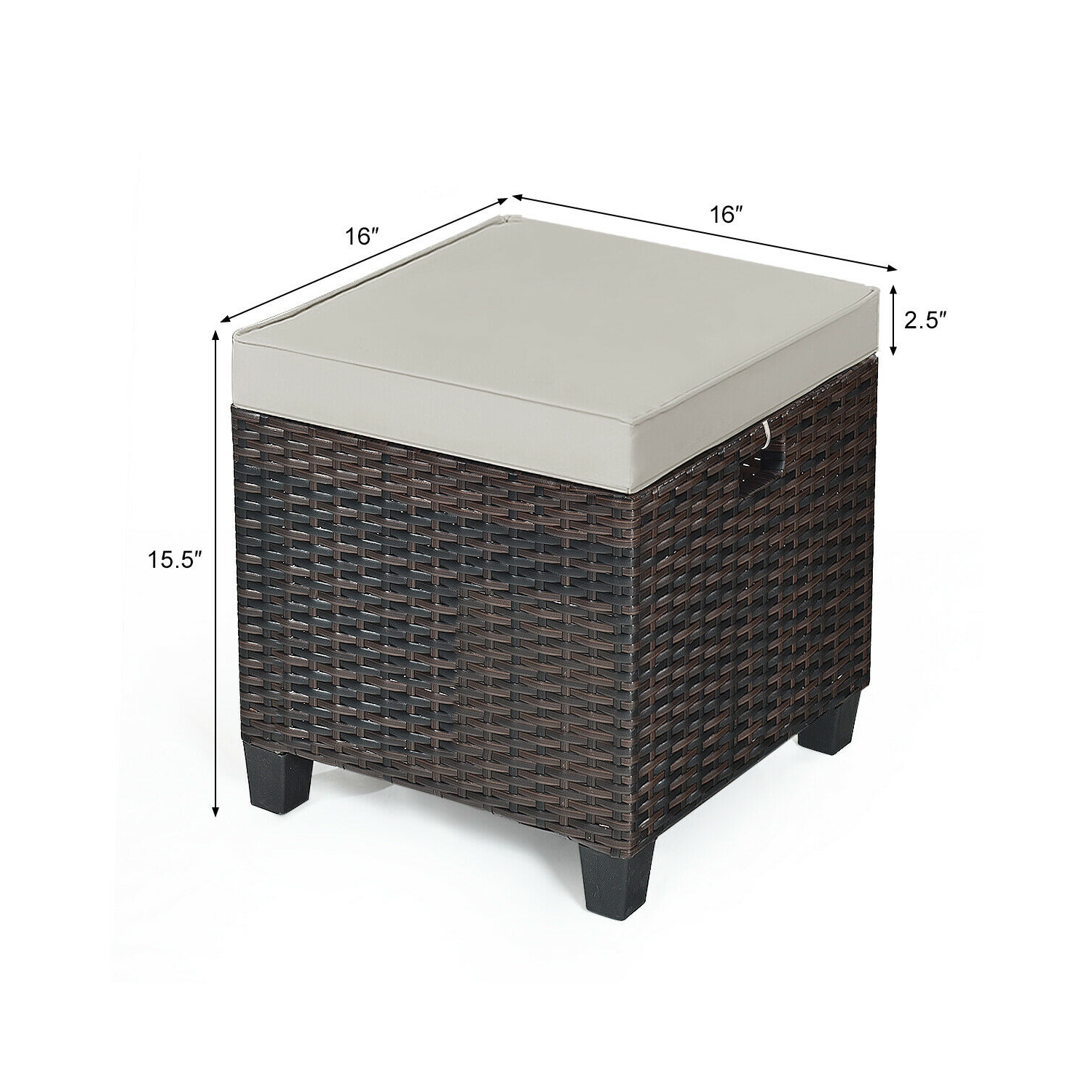 Gymax 4PCS Rattan Ottoman Outdoor Patio Furniture Cushioned Footstool Footrest