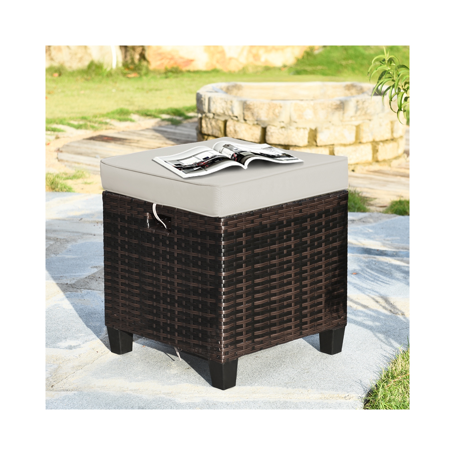 Gymax 4PCS Rattan Ottoman Outdoor Patio Furniture Cushioned Footstool Footrest