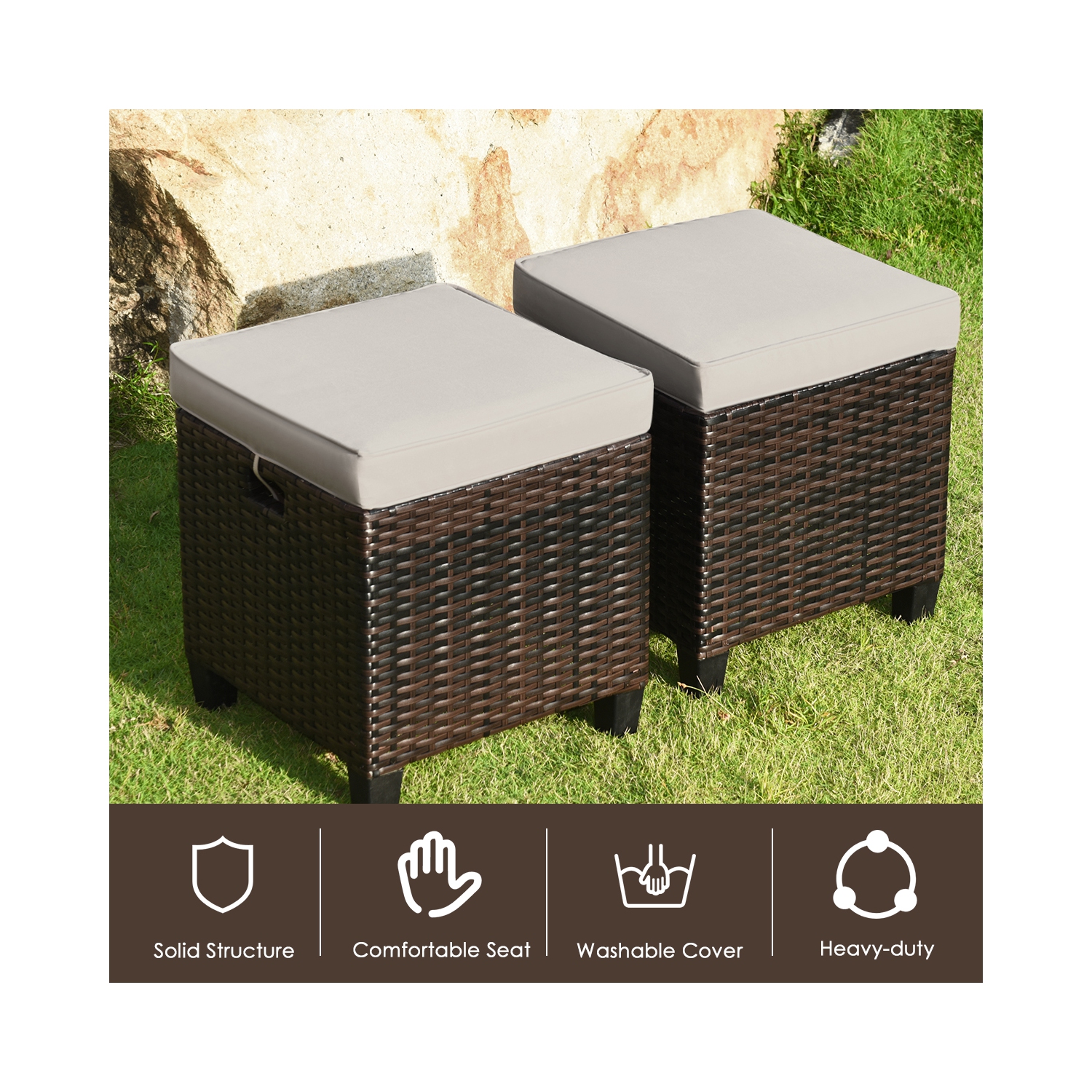 Gymax 4PCS Rattan Ottoman Outdoor Patio Furniture Cushioned Footstool Footrest