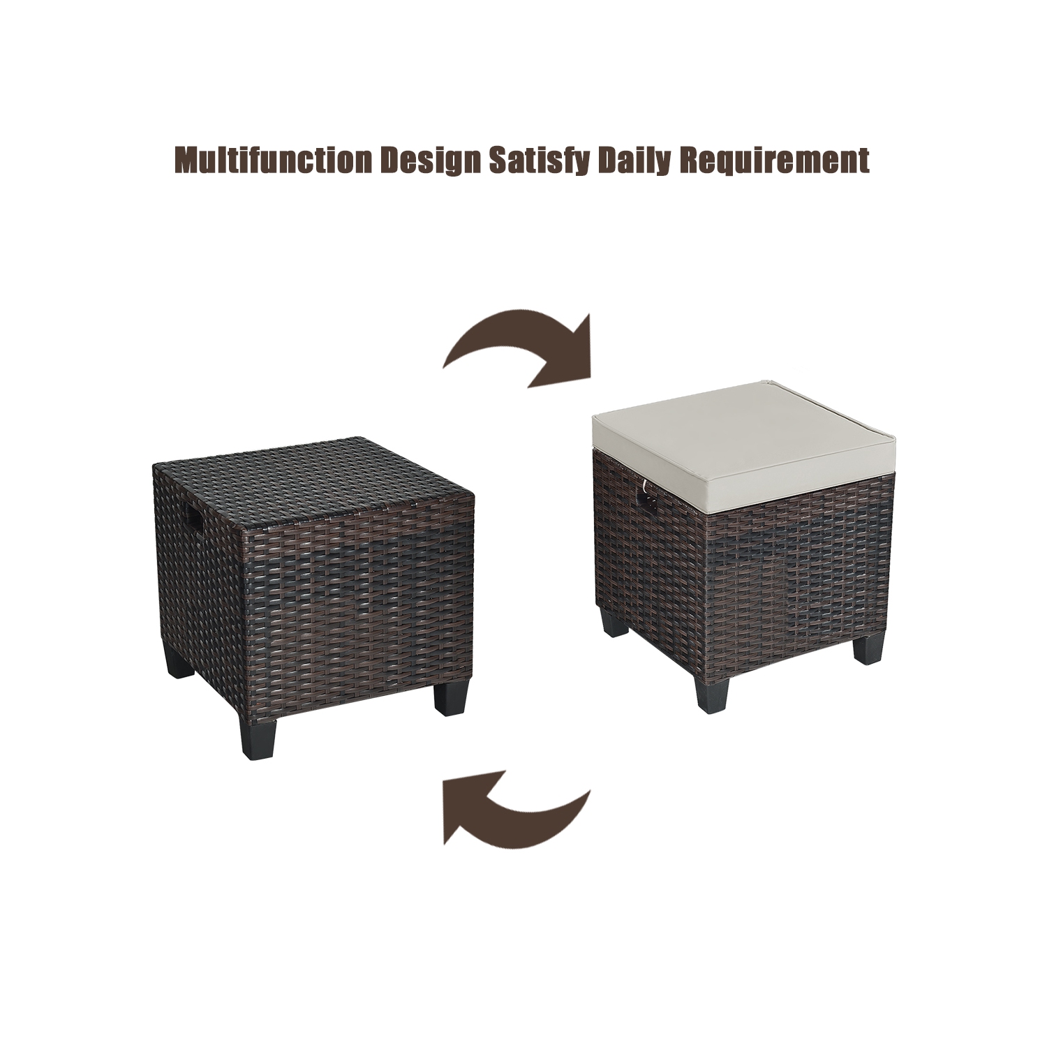 Gymax 4PCS Rattan Ottoman Outdoor Patio Furniture Cushioned Footstool Footrest