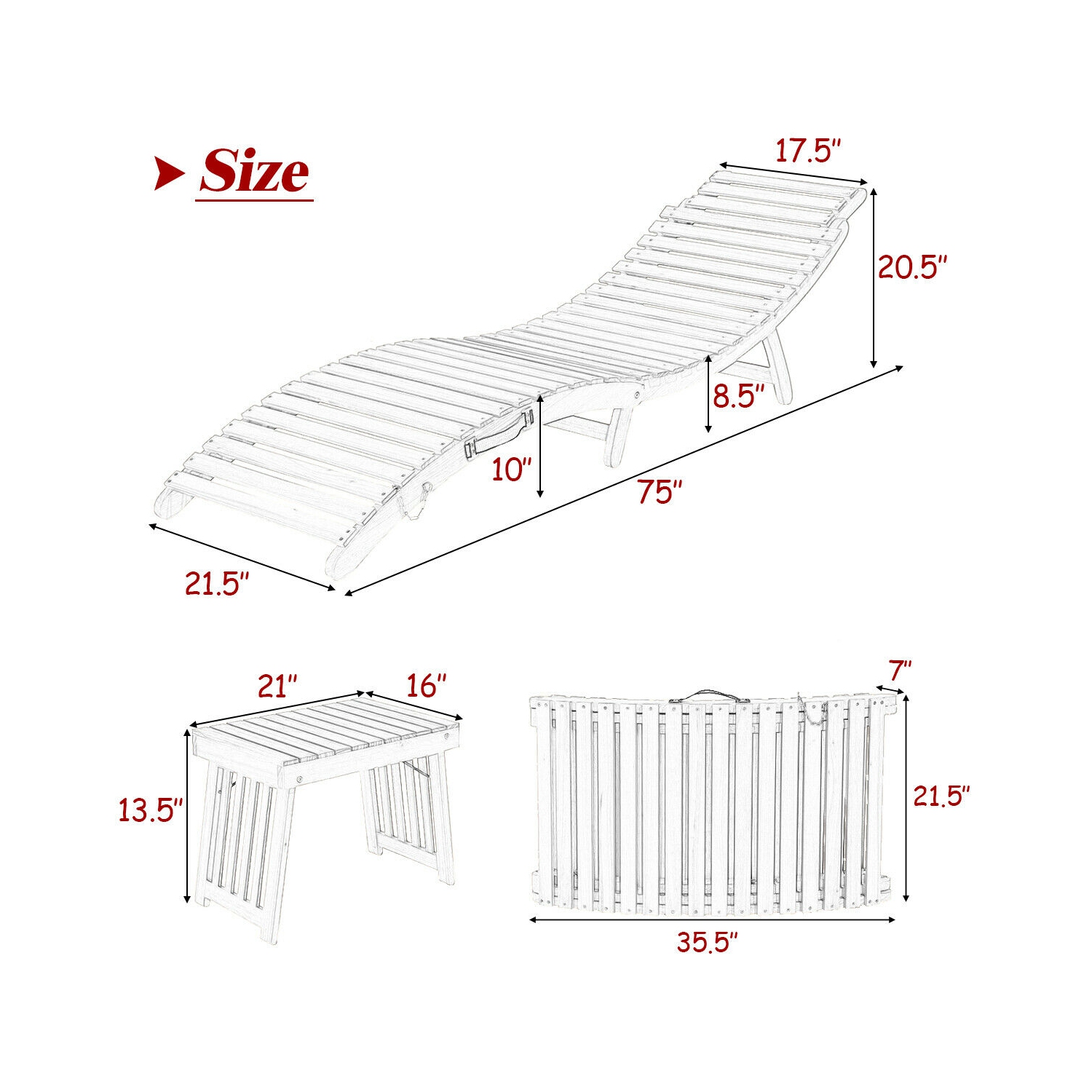 Gymax 3 PCS Folding Eucalyptus Lounge Chair & Table Set w/ Double-sided Cushion