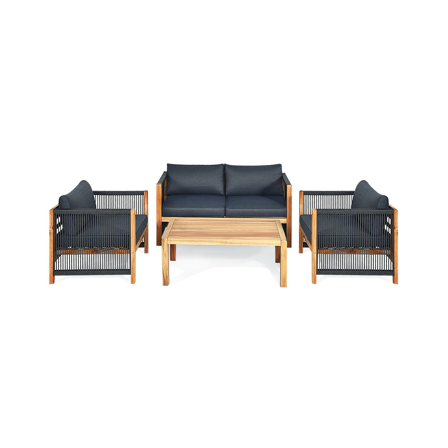 4PCS Ensemble de mobilier en bois d'acacia pour l'extérieur avec coussins Gymax