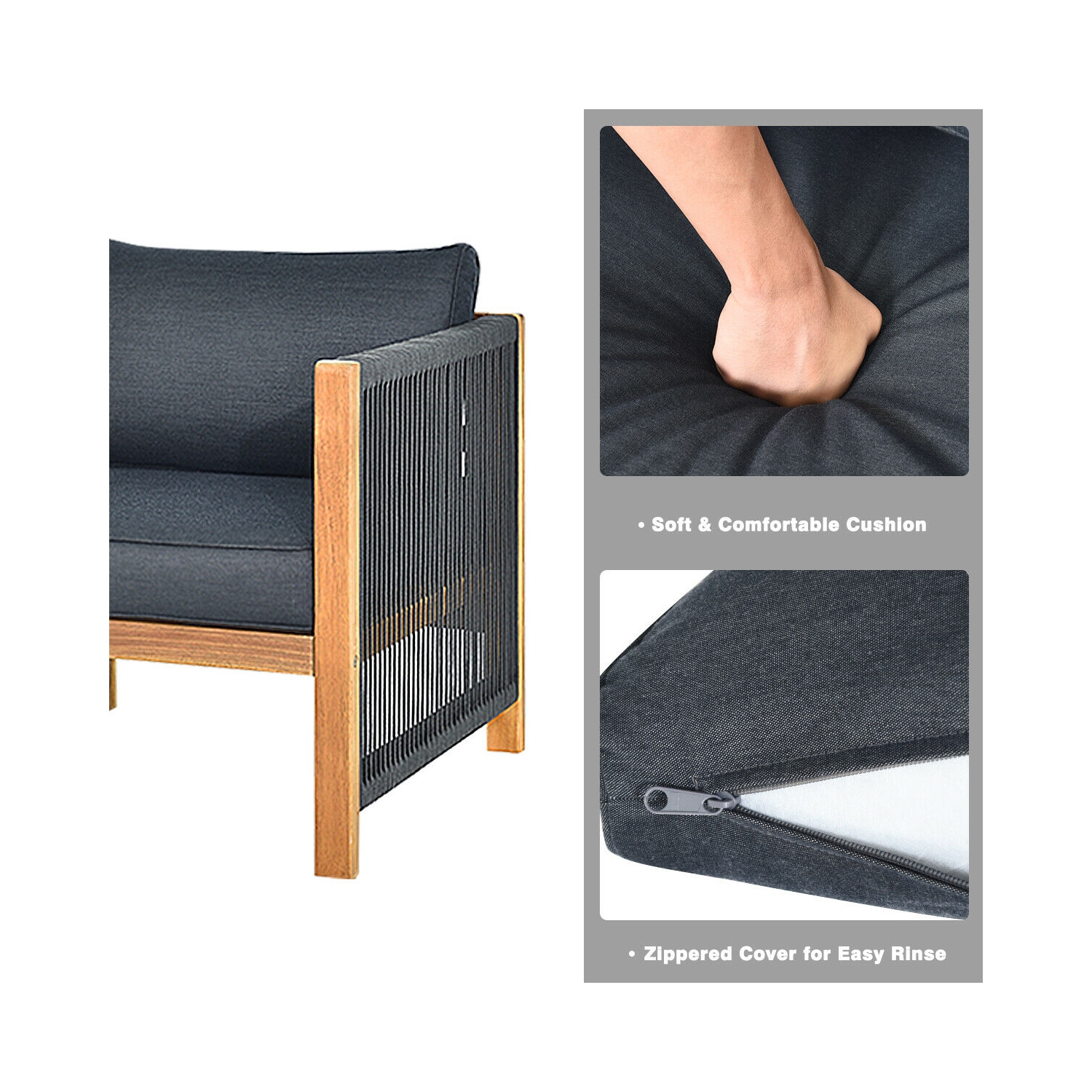 4PCS Ensemble de mobilier en bois d'acacia pour l'extérieur avec coussins Gymax