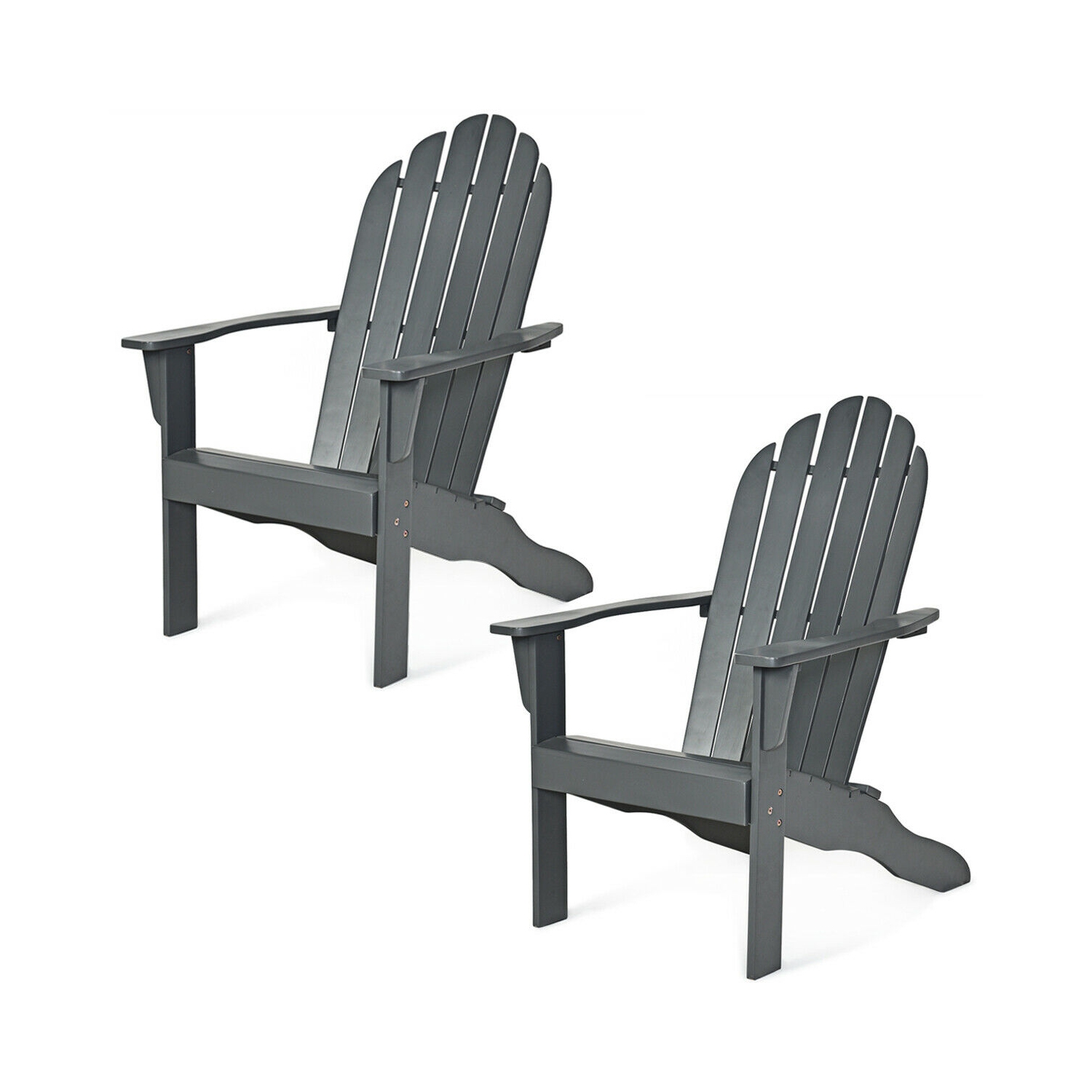 Gymax 2PCS Wooden Classic Adirondack Chair Lounge Chair Outdoor Patio Grey