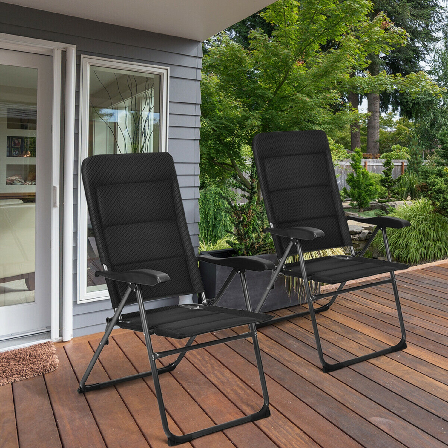 2PCS Chaises pliantes avecdossier inclinable de patio Mobilier de jardin position réglable Gymax