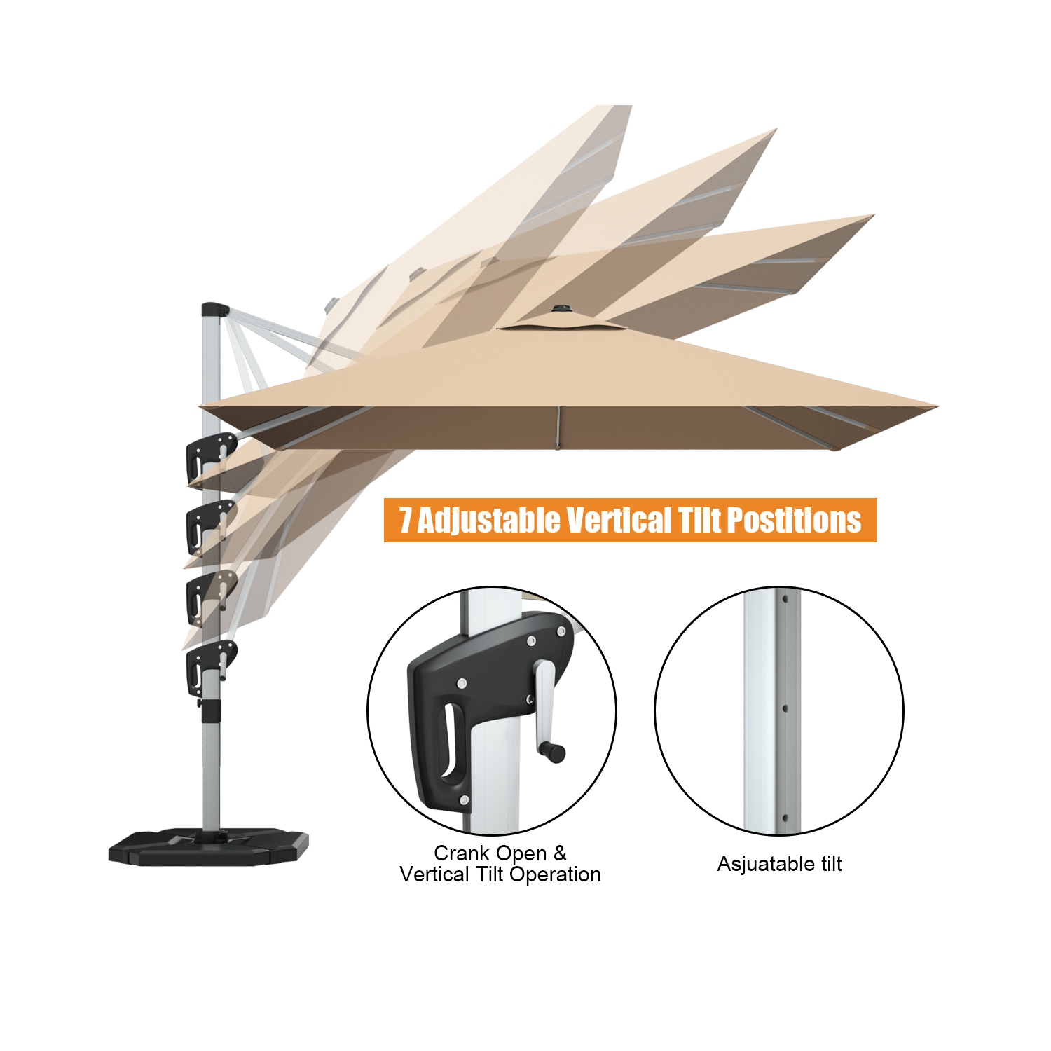 Parasol déporté rectangulaire 305cm Gymax