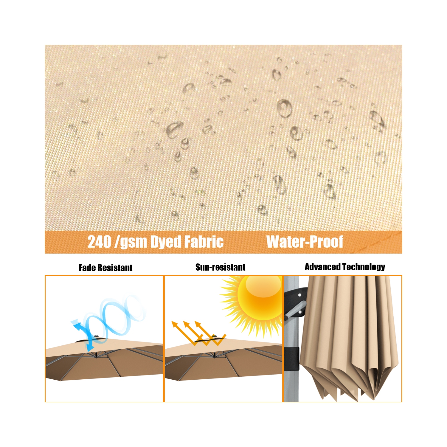 Parasol déporté rectangulaire 305cm Gymax