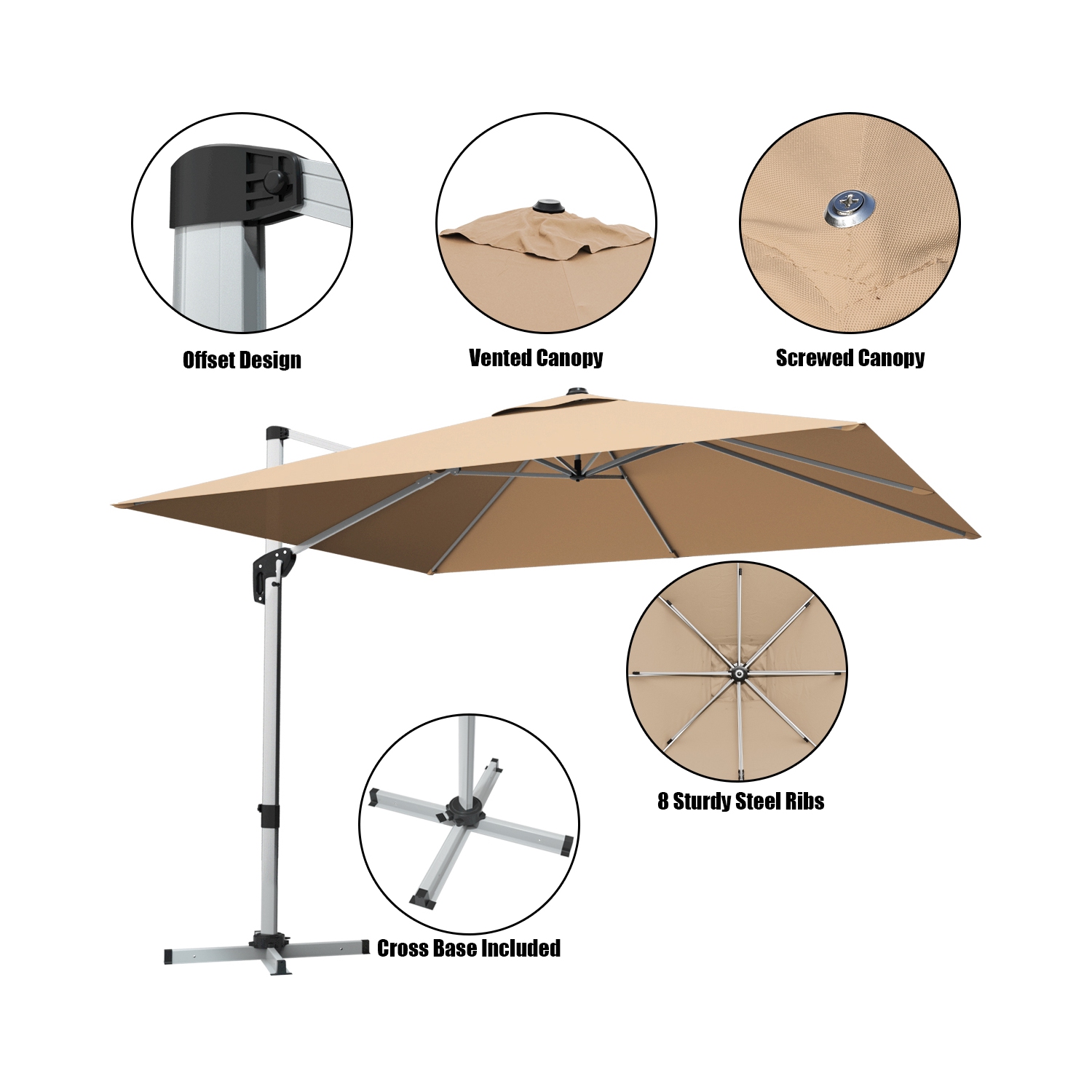 Parasol déporté rectangulaire 305cm Gymax
