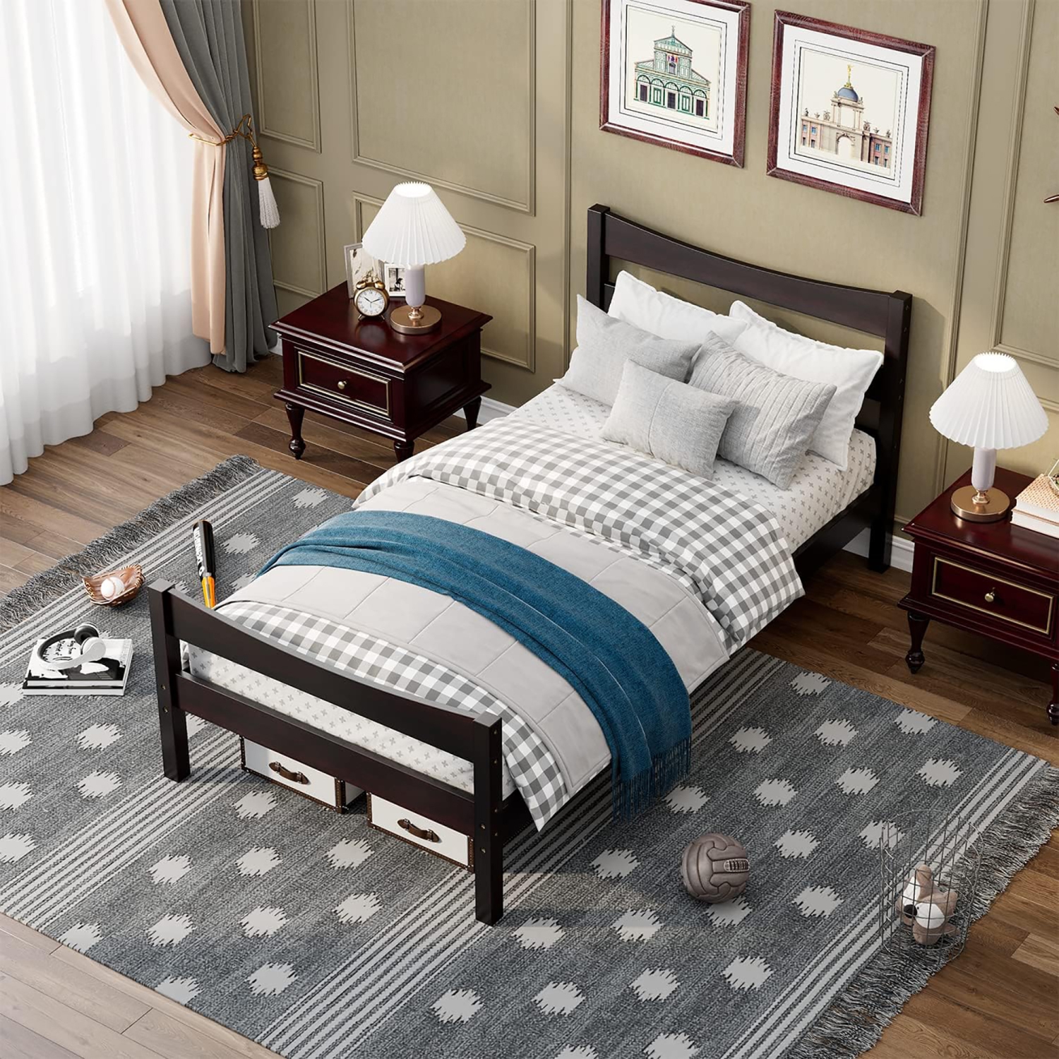 Gymax Twin Size Platform Bed Frame Foundation w/Headboard &Wood Slat Support Espresso