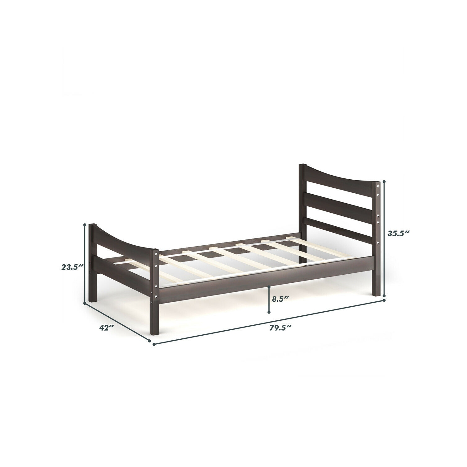 Gymax Twin Size Platform Bed Frame Foundation w/Headboard &Wood Slat Support Espresso
