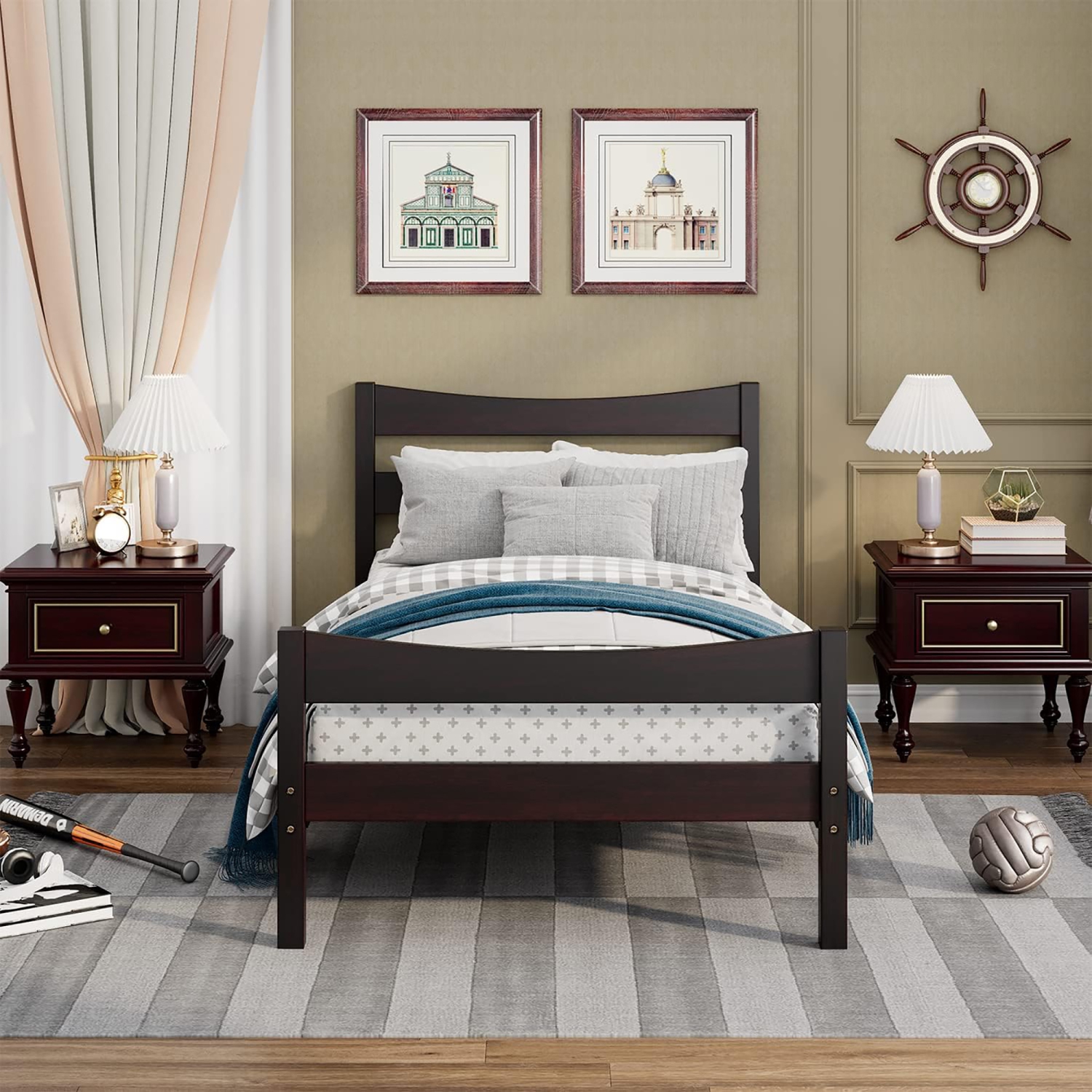 Gymax Twin Size Platform Bed Frame Foundation w/Headboard &Wood Slat Support Espresso