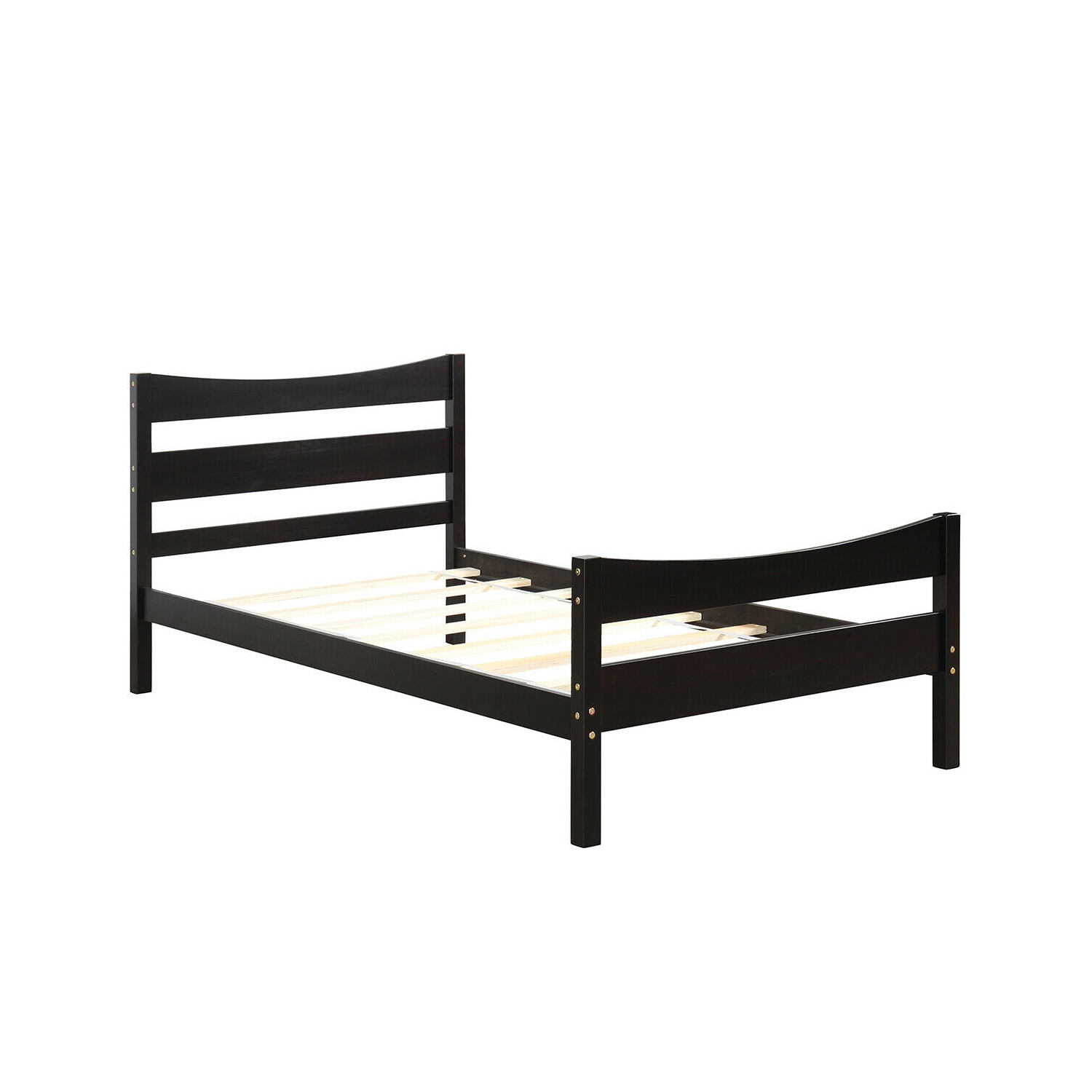 Gymax Twin Size Platform Bed Frame Foundation w/Headboard &Wood Slat Support Espresso
