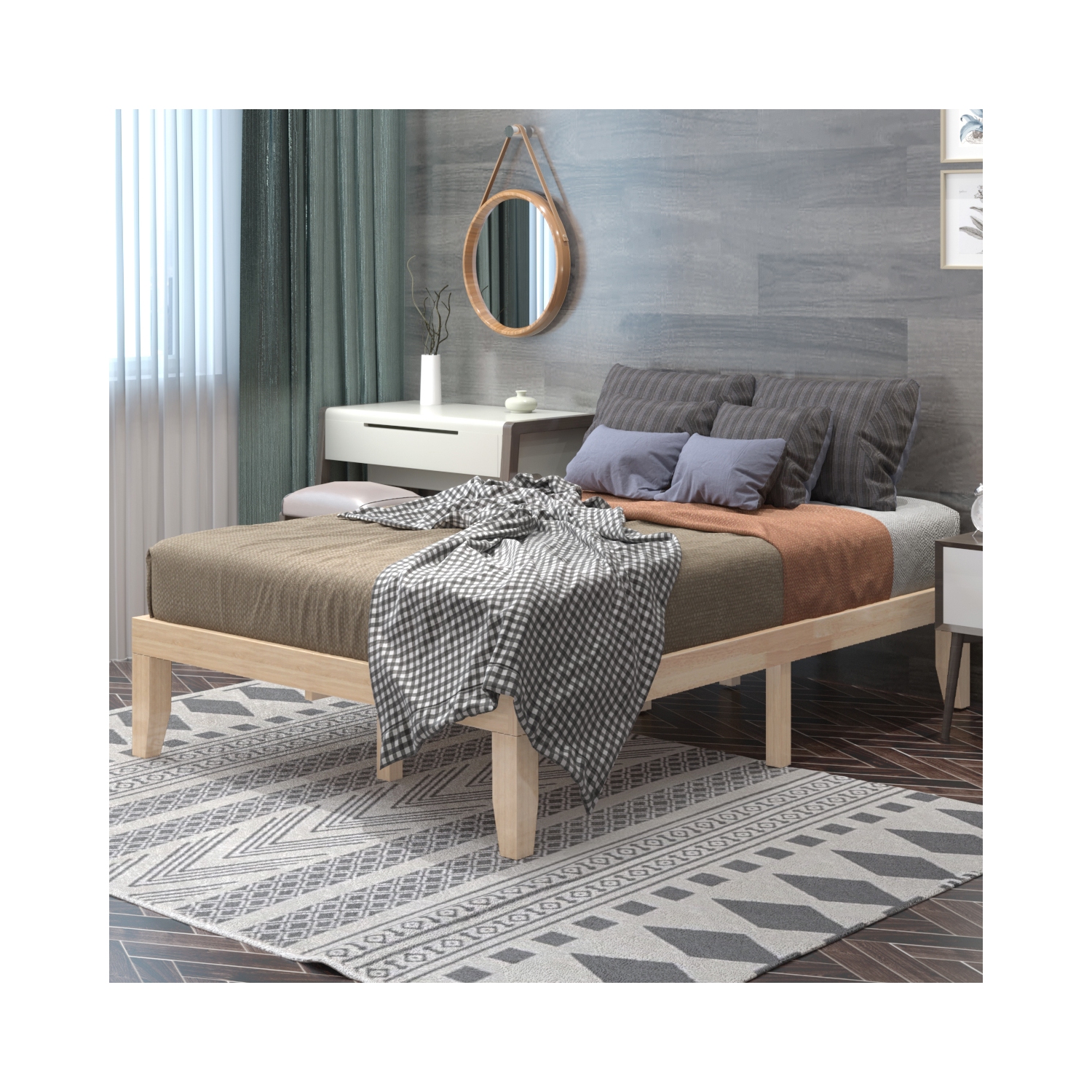 Gymax 14'' Full Size Wooden Platform Bed Frame w/ Strong Slat Support